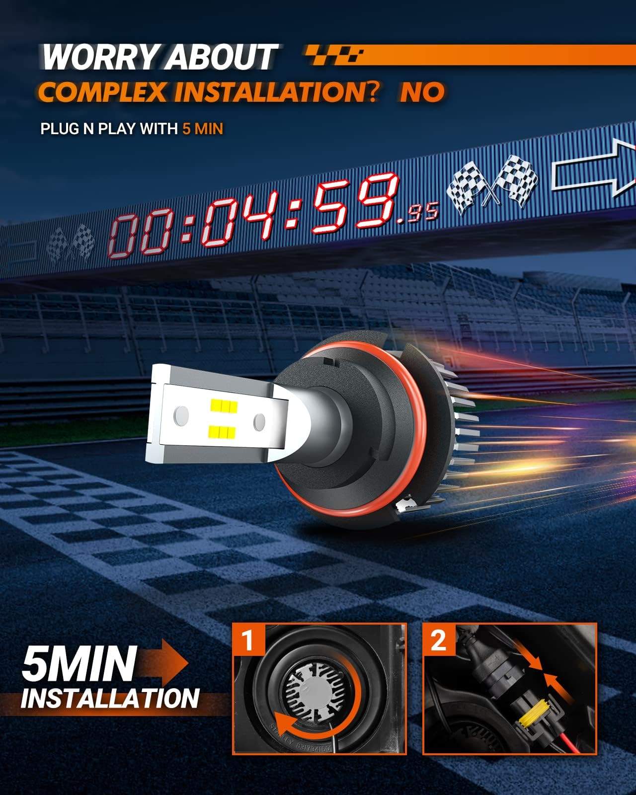SEALIGHT S1 9007 Bulbs, 32000LM Super Bright, 6000K Cool White, HB5/9007, Aluminum, Waterproof, Pack of 2