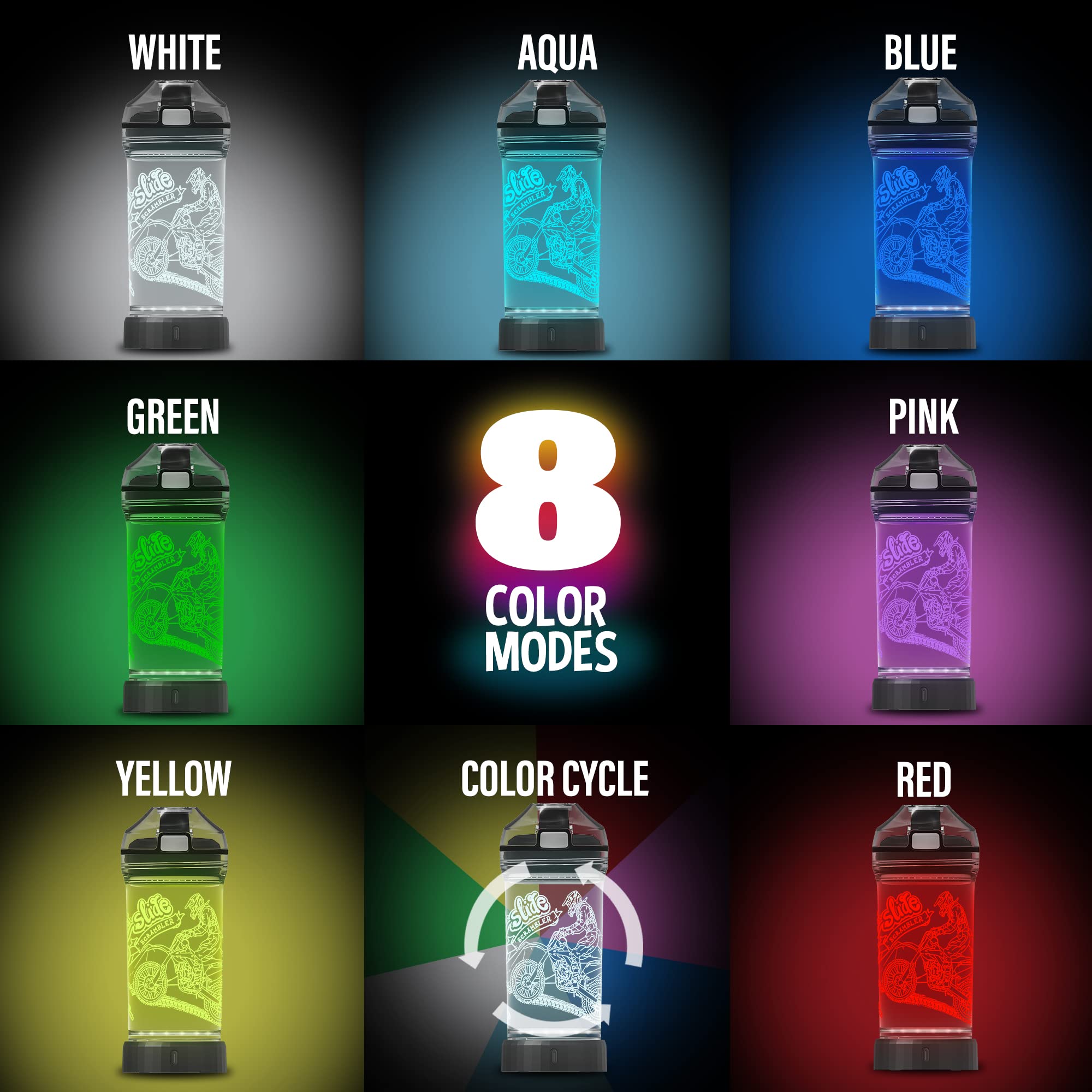 Attivolife Motorcycle Kids Water Bottle - Light Up 3D LED, 14 oz BPA Free, Creative Travel Cup, Model KF-PZ017