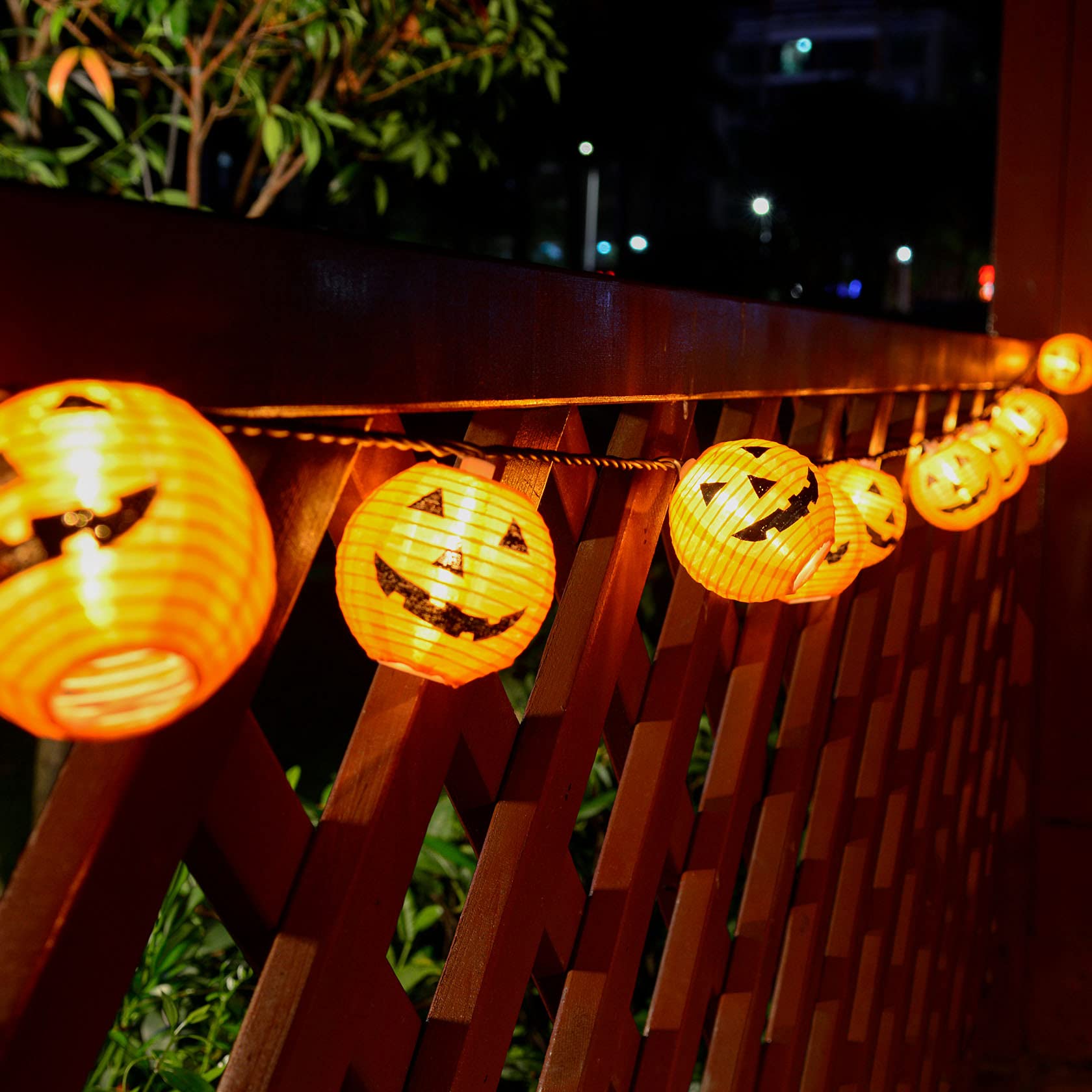 Halloween Pumpkin Lantern String Lights, 10 Pack Orange Lantern String Lights Plug In, Mini Jack O Lantern Pumpkins Decor Connectable String Lights, 9.8Ft Pumpkin Lights Outdoor Halloween Decorations