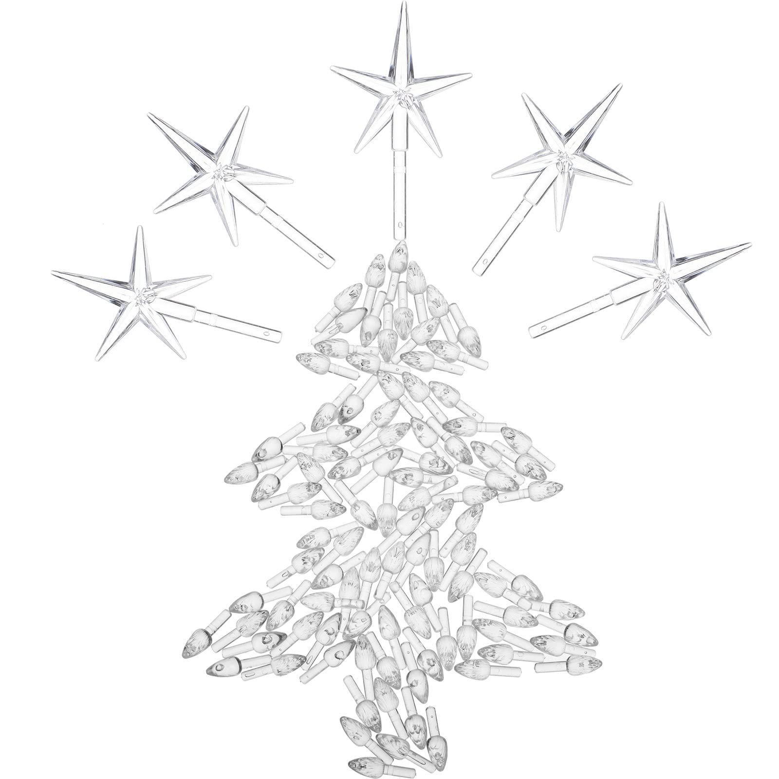 Boao 100 Pieces Ceramic Christmas Tree Bulbs and 5 Stars Replacement Plastic Bulbs for Ceramic Christmas Tree Decorations(4.7 mm Diameter,Transparent)