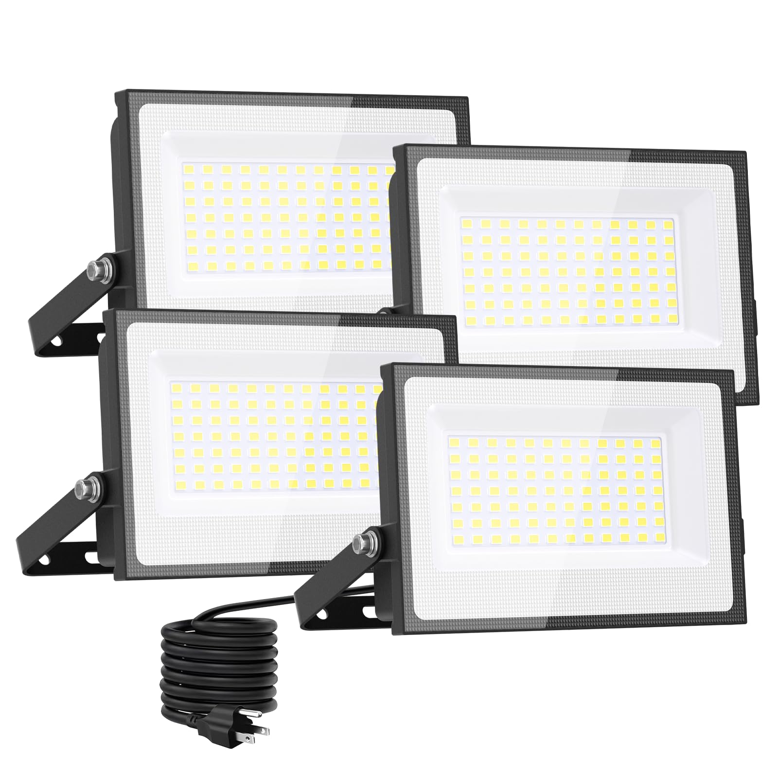 Onforu 80W Flood Lights Outdoor  8000lm Bright LED Work Light with Plug  6500K Daylight White LED Flood Lighting  IP66 Waterproof Security Yard Lights for Garage Stadium 4 Pack