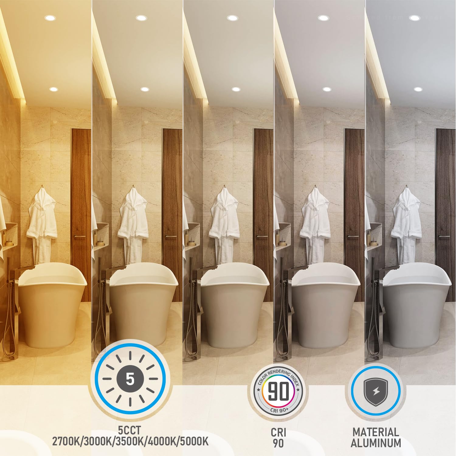 Torchstar 8-Pack 5Cct 4 Inch Slim Led Recessed Lighting With J Box, Anti-Glare Baffle Trim, Cri90 Dimmable Aluminum Ceiling Down