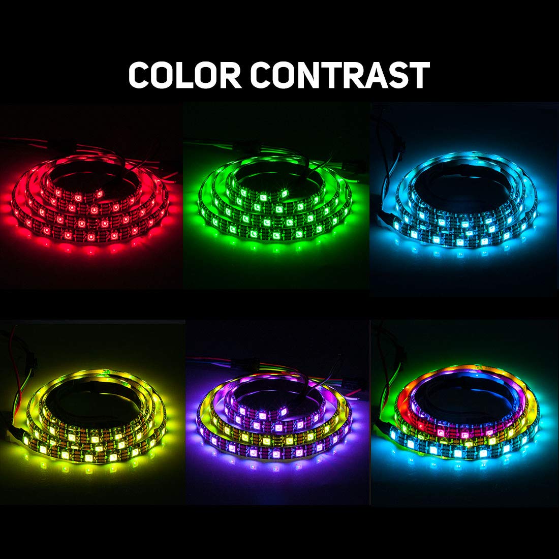 BTF-LIGHTING WS2812B RGB LED Strip 3.3FT 60Pixels/m IP65 Black Flexible Dream Color