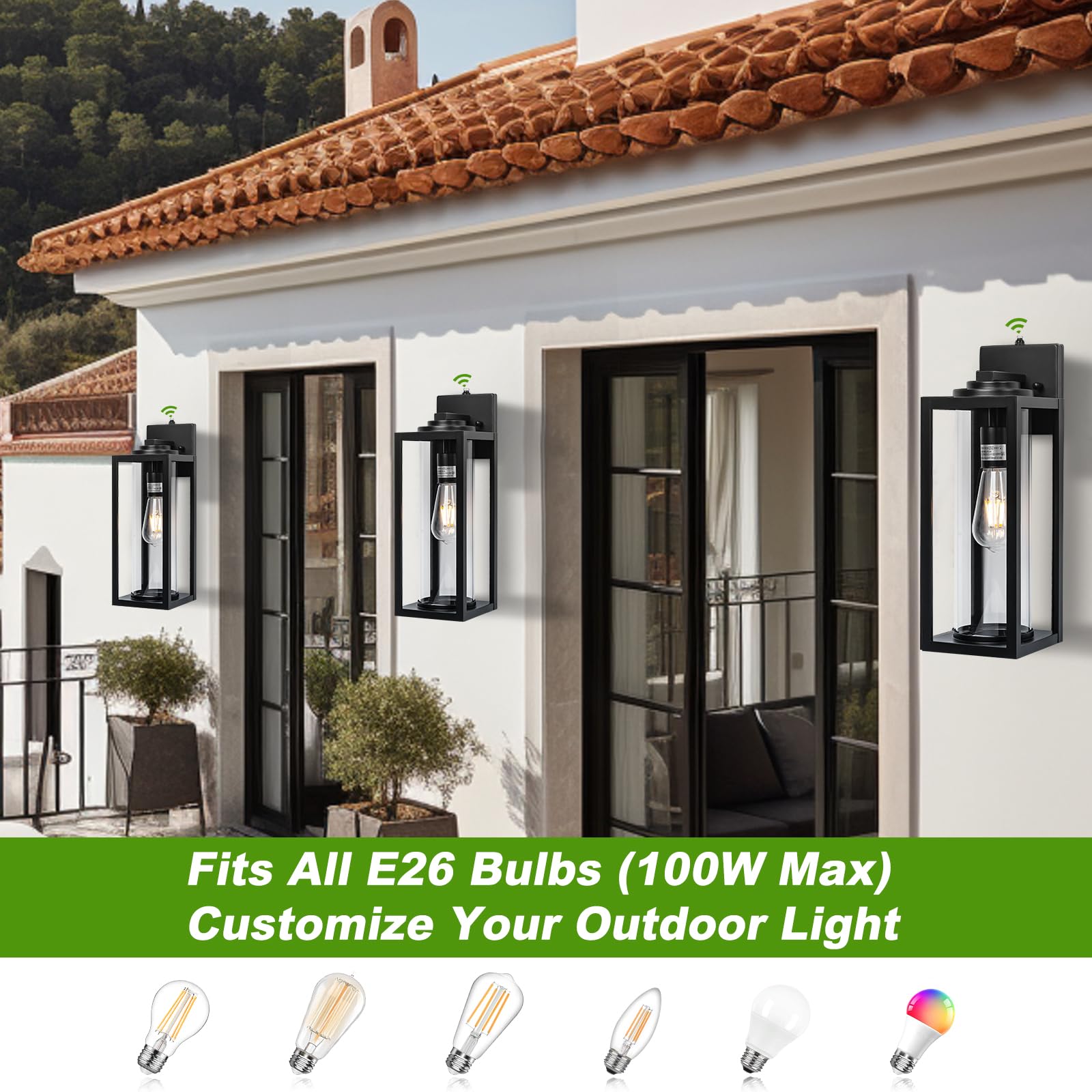 FILIYANO Outdoor Wall Light Fixtures - 20inch Dusk to Dawn, Waterproof Black Industrial Lanterns, 2 Pack, Model B07060PP