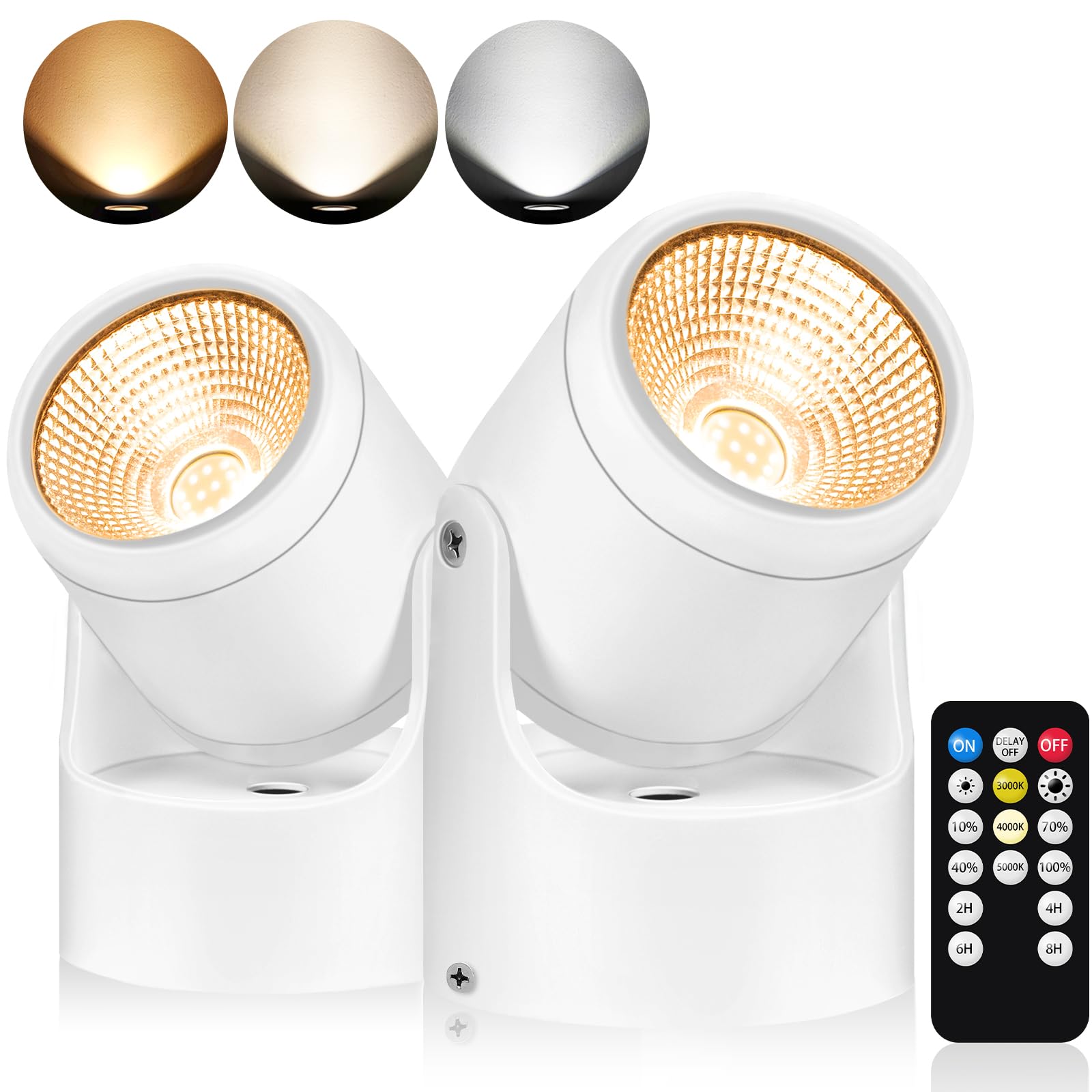 Urtom 3W Uplighting Indoor Led Spot Lights Indoor With Timer 3000K/4000K/5000K Floor Spotlight Indoor Uplights Dimmable Plug In Up Lights Indoor Spotlight For Plants Picture Artwork, 2 Pack