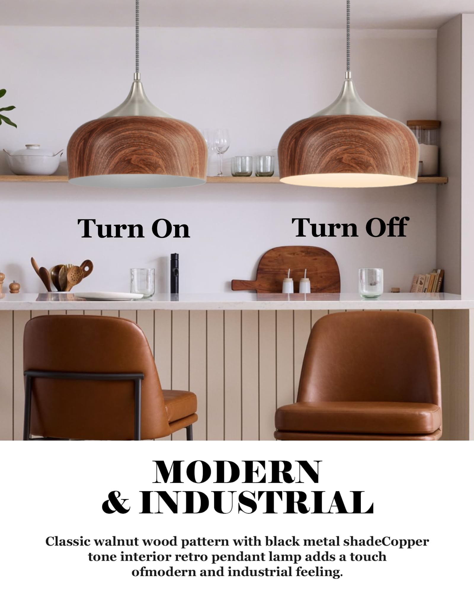 Elyona Brushed Nickel Pendant Light Wooden Pattern Dome Pendant Light Fixture Nickel Metal Modern Adjustable Hanging Lighting For Kitchen Island Dining Room Office Hallway Foyer Bedroom  12 Inch