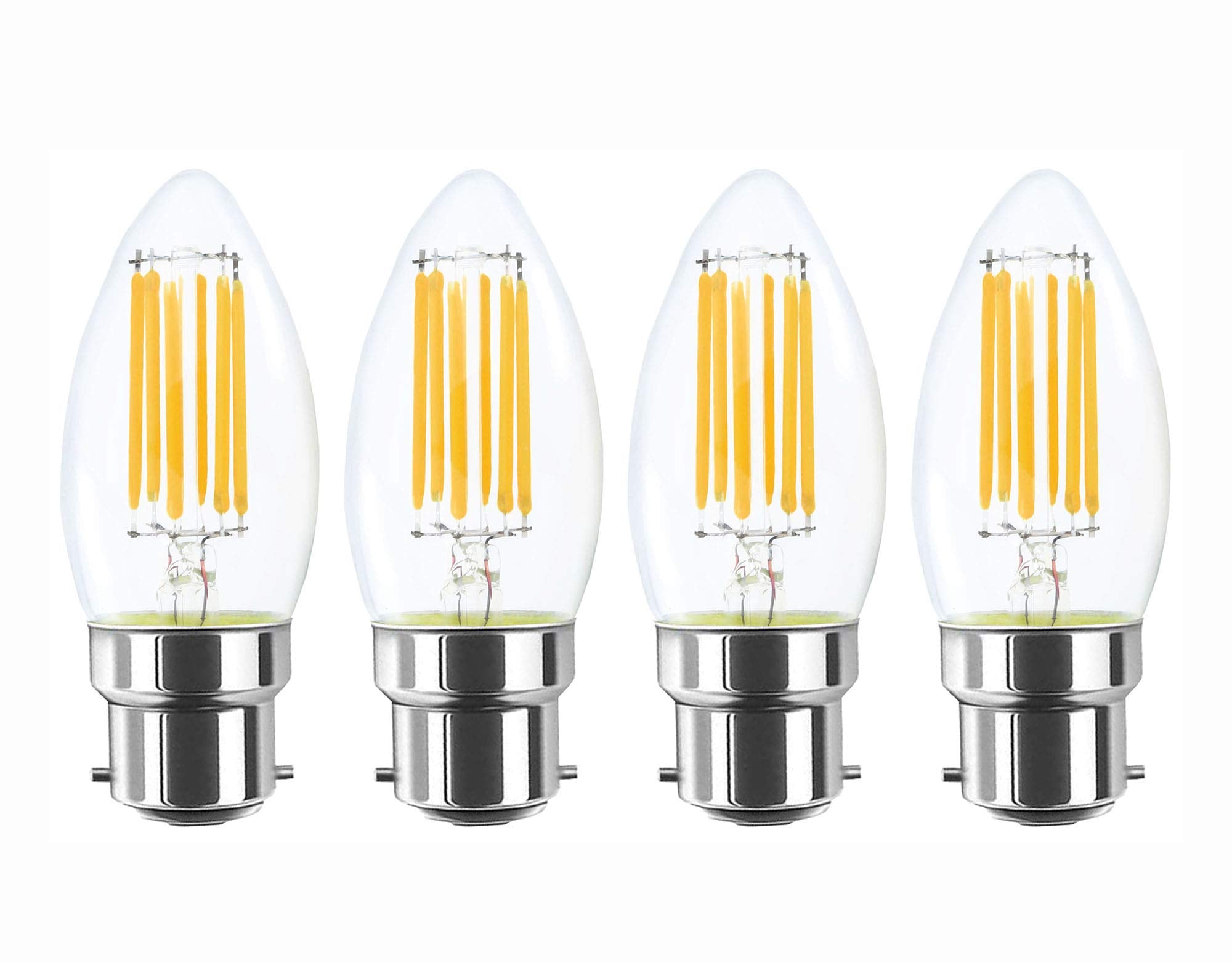 Lamsky 4-Pack 6W B22 Bayonet Led Filament Candle Light Bulb,2700K Warm White 600Lm,C35 Shape Bullet Top,60W Incandescent Equival