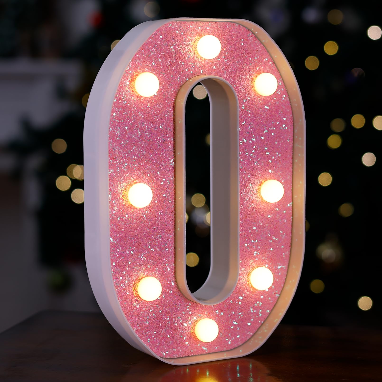 TRONSBOO LED Letter Light Pink Glitter Marquee Sign Battery Powered 5.75inx8.58in Model Pink-Light-O