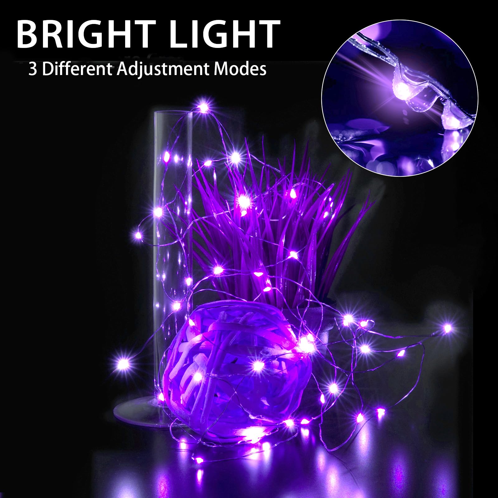 chzk Fairy Lights, 24 Pack 7ft 20 LED Mini String Lights, Battery Operated, Purple, Model D11-BKDC
