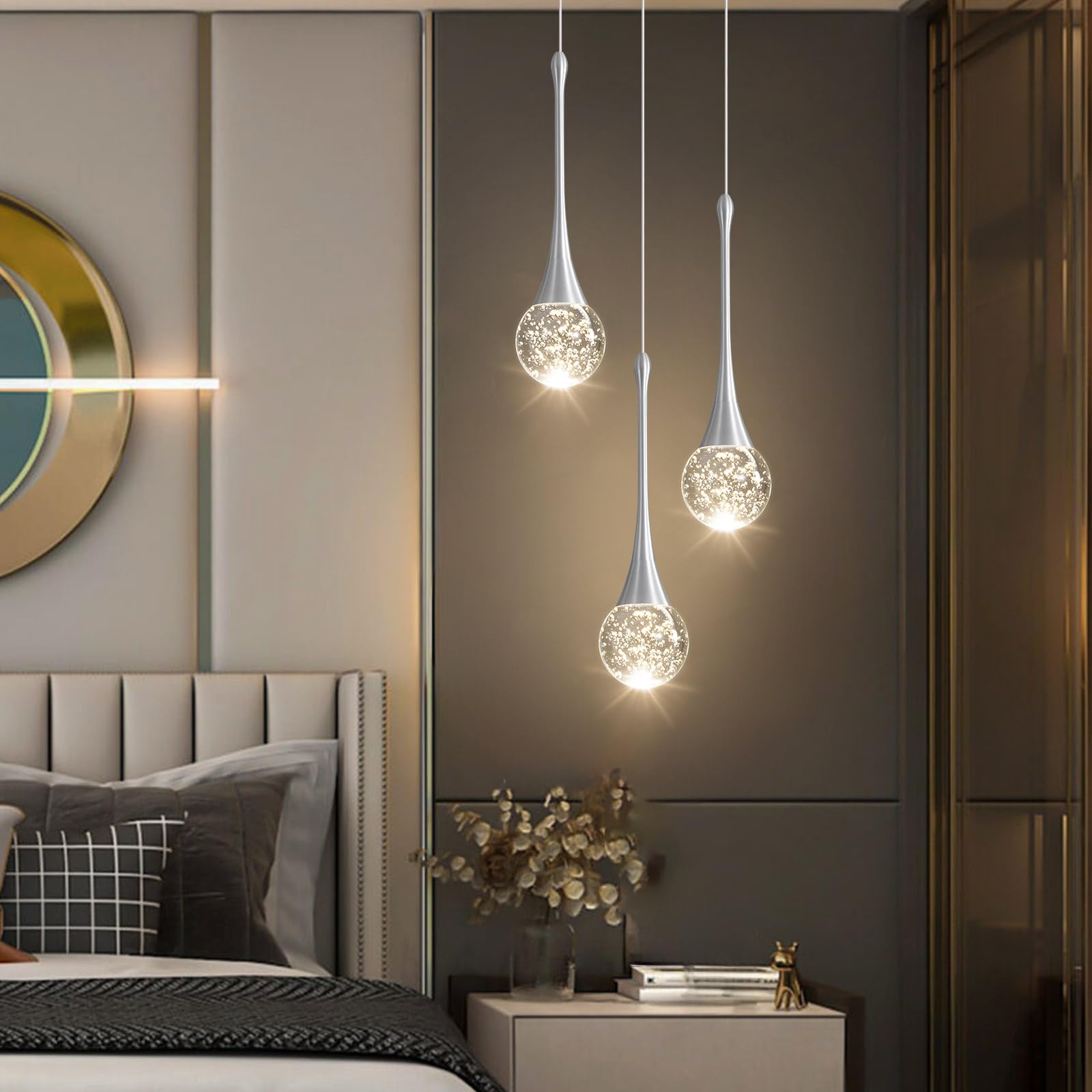 Cenozo 3-Lights Modern Pendant Lights For Kitchen Island Led Dimmable Crystal Glam Ceiling Pendant Lighting Chandelier For Dinin