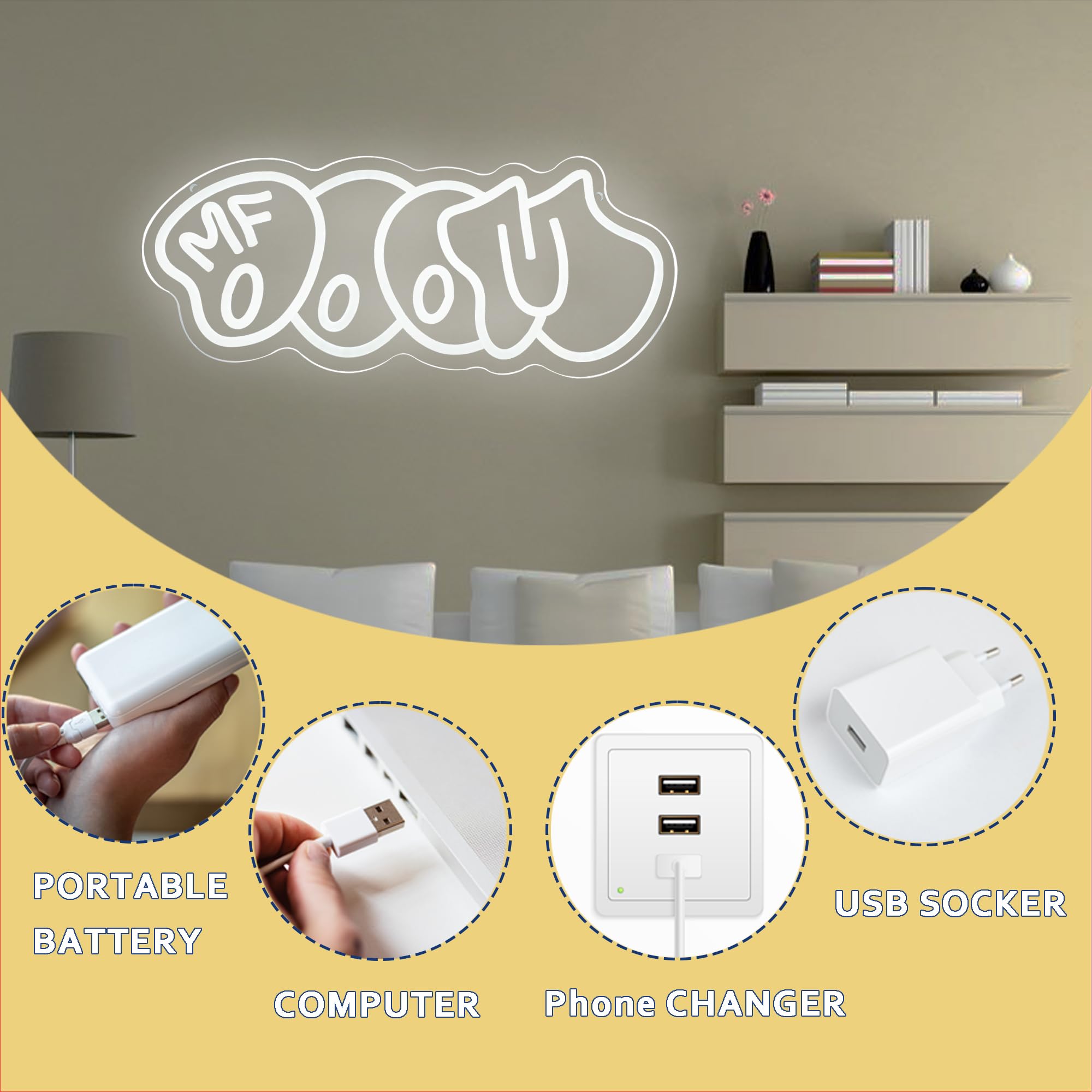 Symone Neon Sign, USB Powered Dimmable LED Light, Acrylic, 16.1x9.4 in, White, Hip Hop Decor for Music Lovers