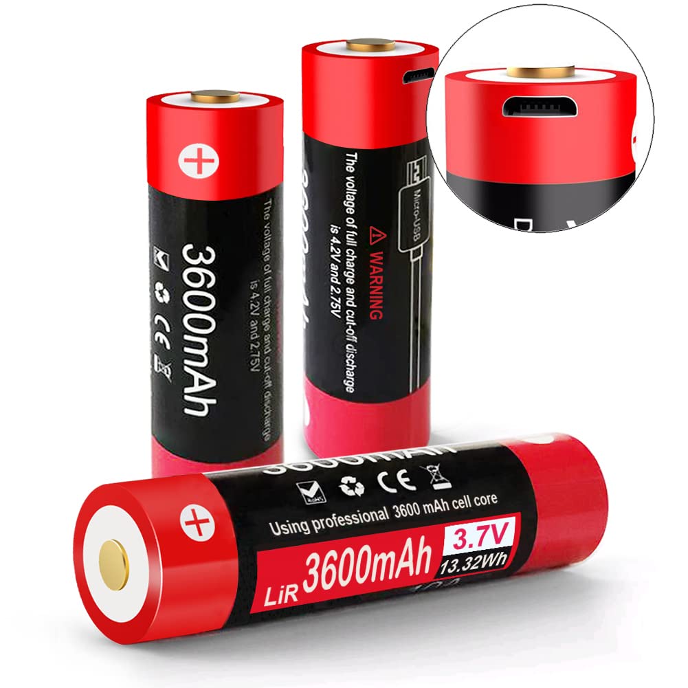 SNSYIY 37V Button Top Batteries USB Rechargeable Battery 3600mAh for Klarus Flashlight (XT11X, XT11gT, XT30R) (2-Pack)