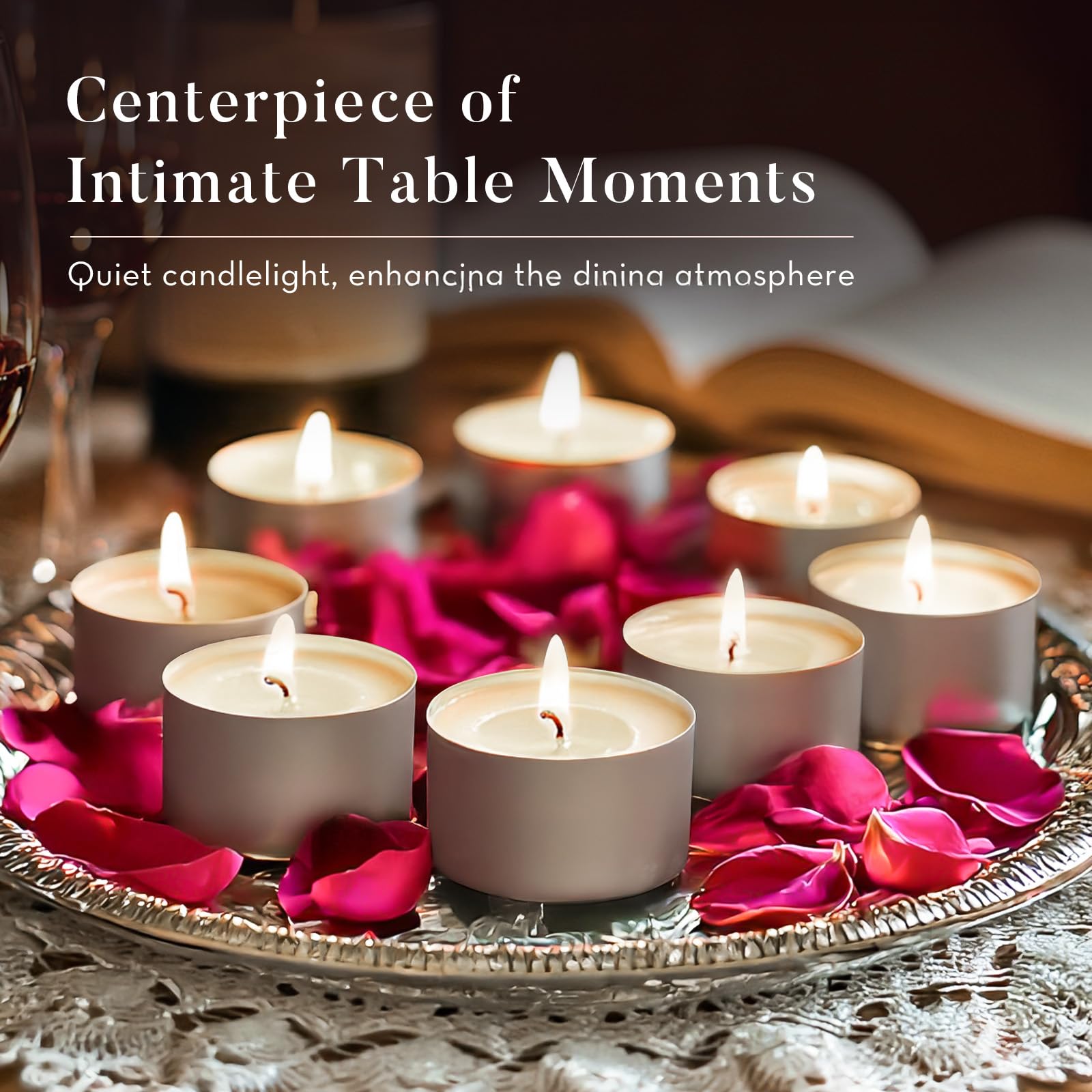 Ashlux Unscented Palm Tea Lights Candles 50 Pack Bulk, 8 To 9 Hours Long Burning White Tea Lights,Non-Paraffin, Smokeless, Mini Tealight Candles For Wedding, Table Centerpiece, Party, Power Outages