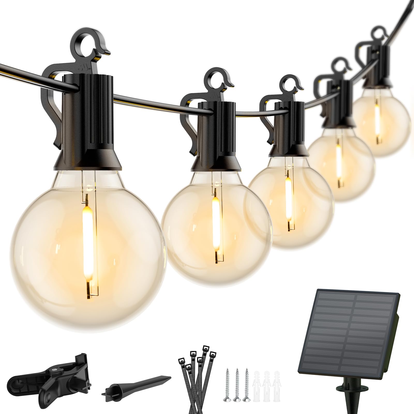 Minetom Solar Outdoor Lights - 108 FT Solar String Lights with 50 G40 Shatterproof Globe Bulbs Commercial Waterproof LED Bulbs f