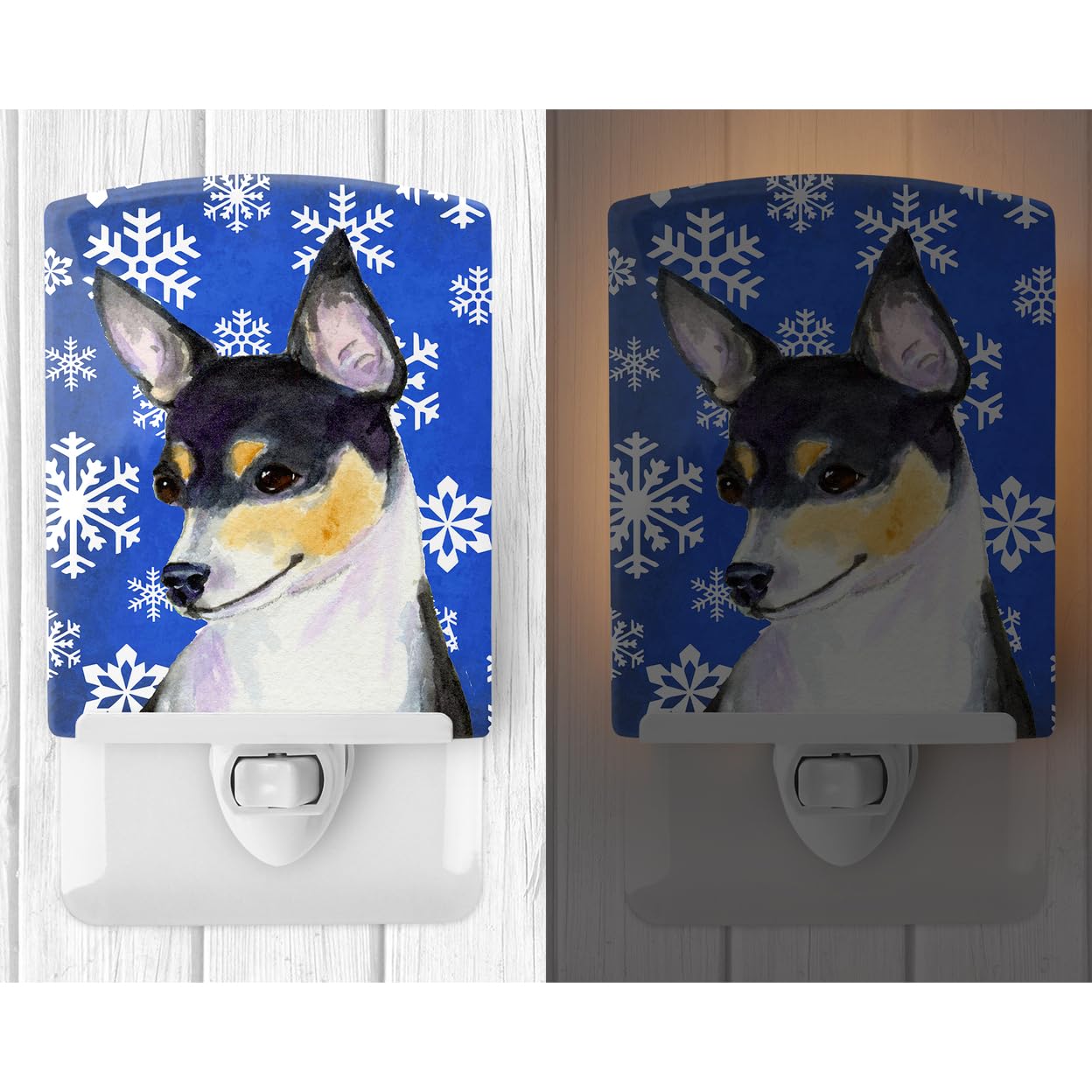 Carolines Treasures Ceramic Night Light, Chihuahua Winter Snowflakes, UL-Certified, 6x4x3 inches, Multicolor, Model SS4656CNL