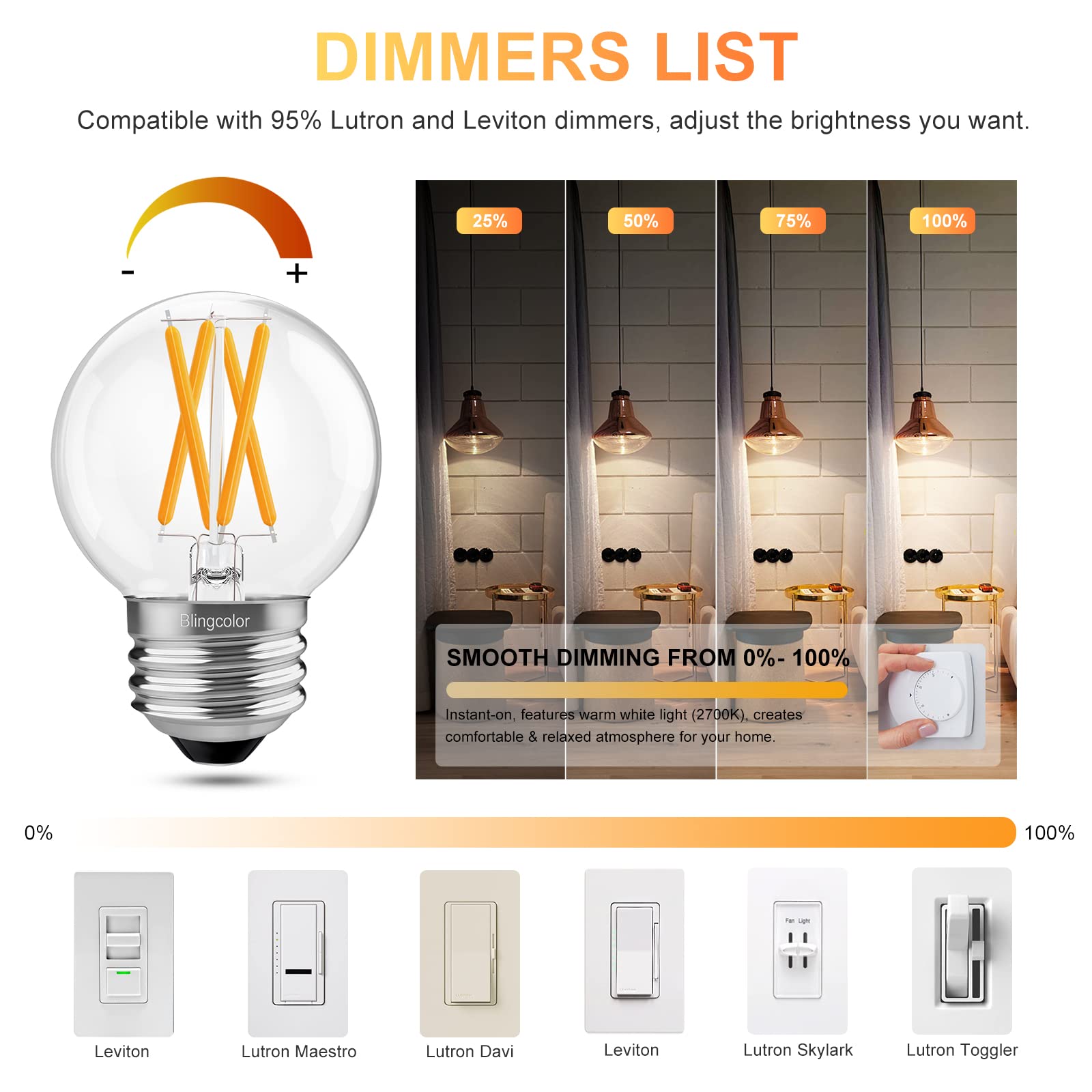 E26 Led Bulb 60 Watt Equivalent, 6W Dimmable E26 Led Edison Bulb,G16.5 Led Globe Light Bulb,Warm White 2700K, Ac120V,600Lm, 6Pack G16.5 Light Bulbs Led 60 Watt For Chandeliers,Vanity,Wall Sconces