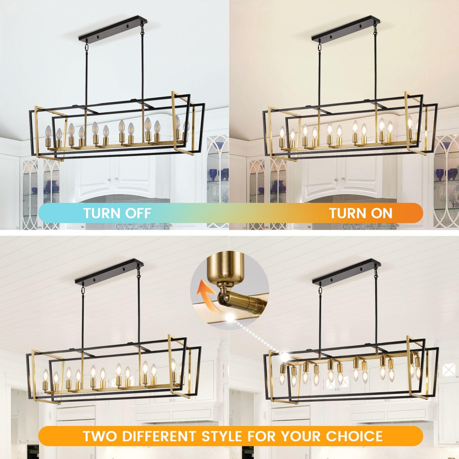Sdorens 40'' Dining Room Light Fixture/Chandelier Over Table, 12-Light Kitchen Island Lighting,Hanging For Farmhouse Linear Rect