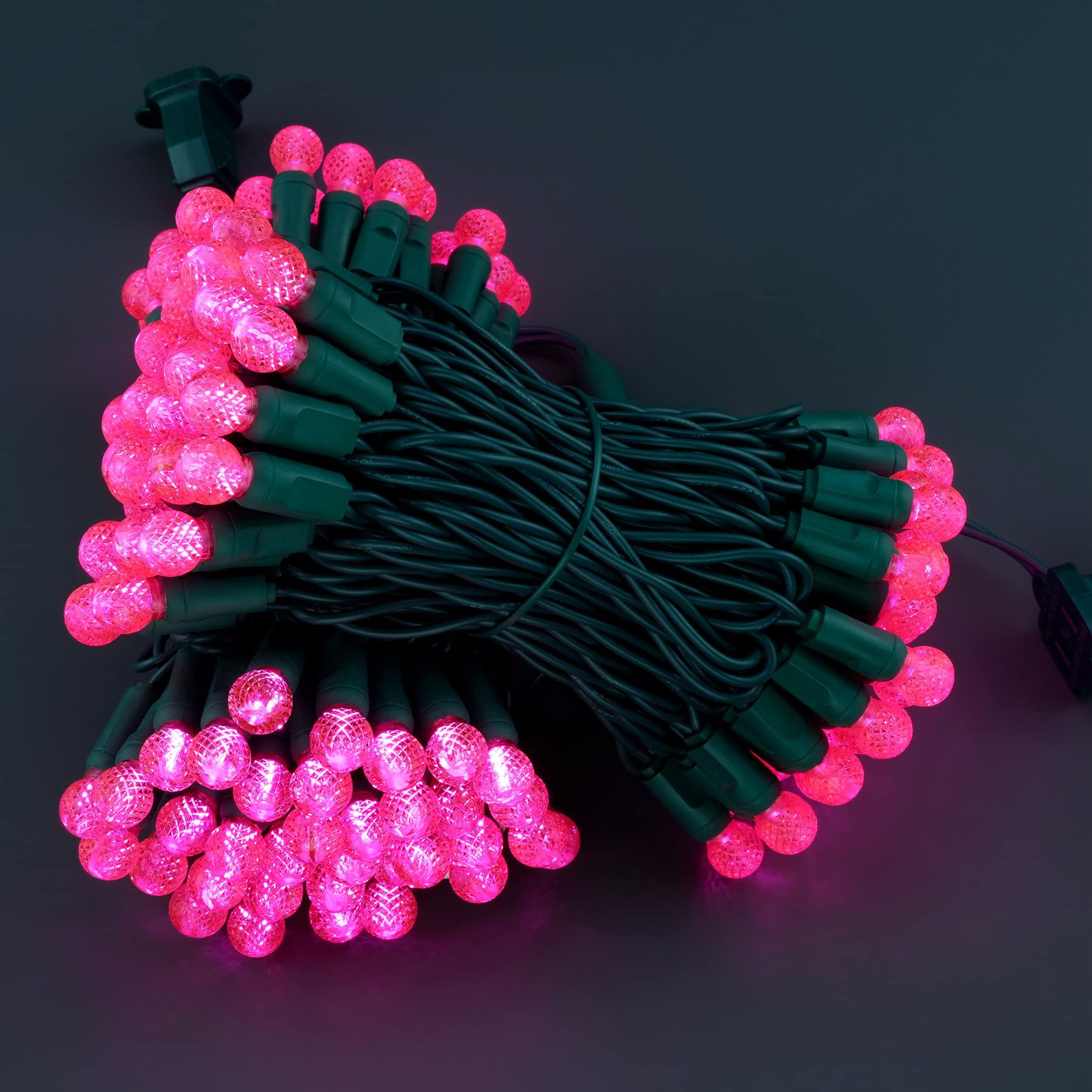 Yuletime Pink One-Piece G12 Led Christmas Lights, Total 48 Feet 140 Count 2 Strands 24Ft 70Ct Waterproof Raspberry String Light