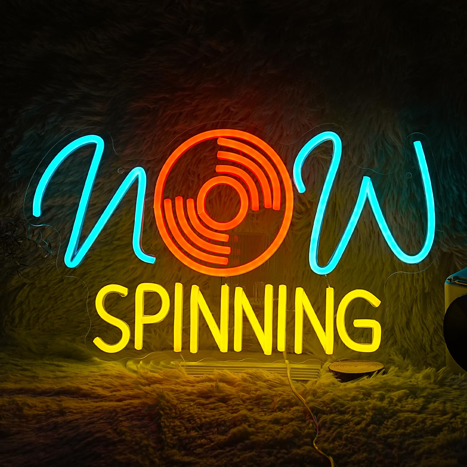 LISIGNVE Neon Sign - Dimmable LED Music Light for Wall Decor, 16.7x19.8 Inch, Ice Blue Yellow Orange, Acrylic