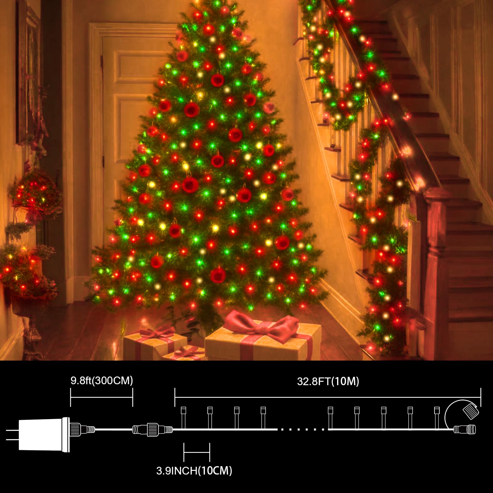 Lamphome 33Ft Christmas Decorative Mini Lights  100 Led Transparent Wire Fairy Starry String Lights Plug In  16 Lighting Modes For Indoor Outdoor Xmas Tree Wedding Party Decoration (Red/Green/Warm)
