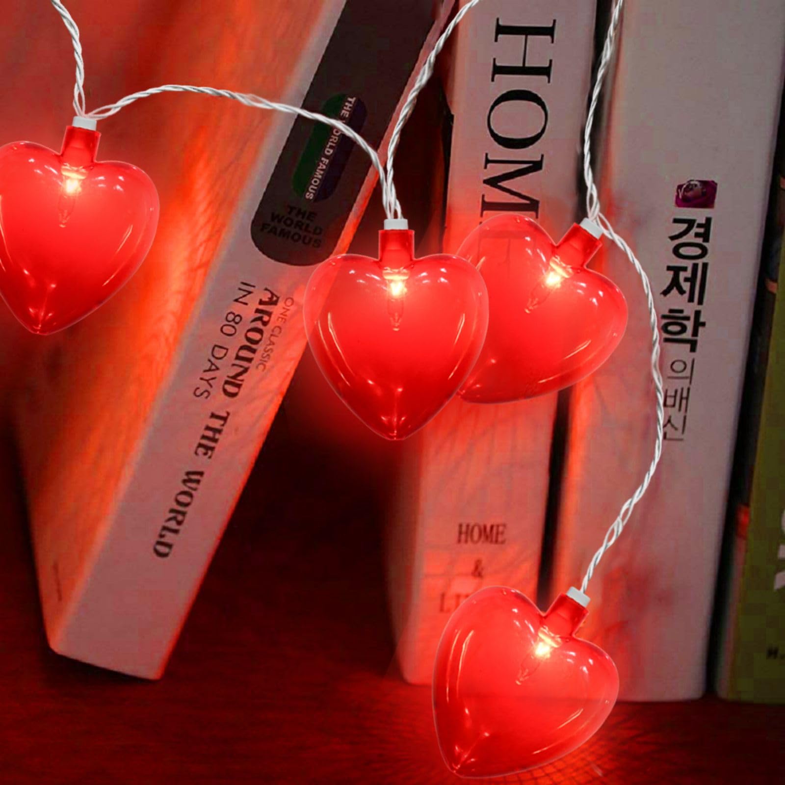 Pallerina Heart String Lights - 10 Red Heart Fairy Lights for Valentines Day, Wedding, Party Decor - 8.5Ft, Plastic