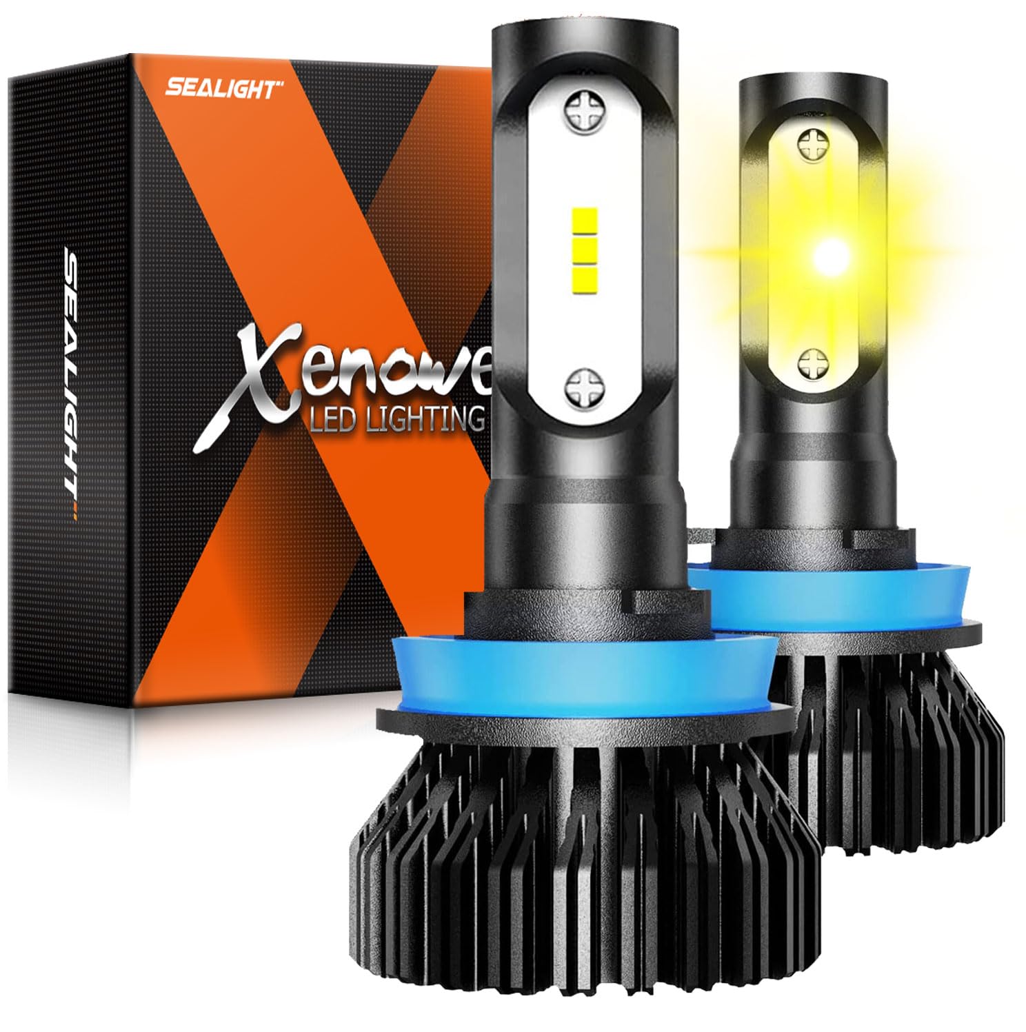 SEALIGHT H11 H16 H8 LED Fog Light Bulbs, 14000LM, 3000K Amber Yellow, Plug-and-Play, Pack of 2
