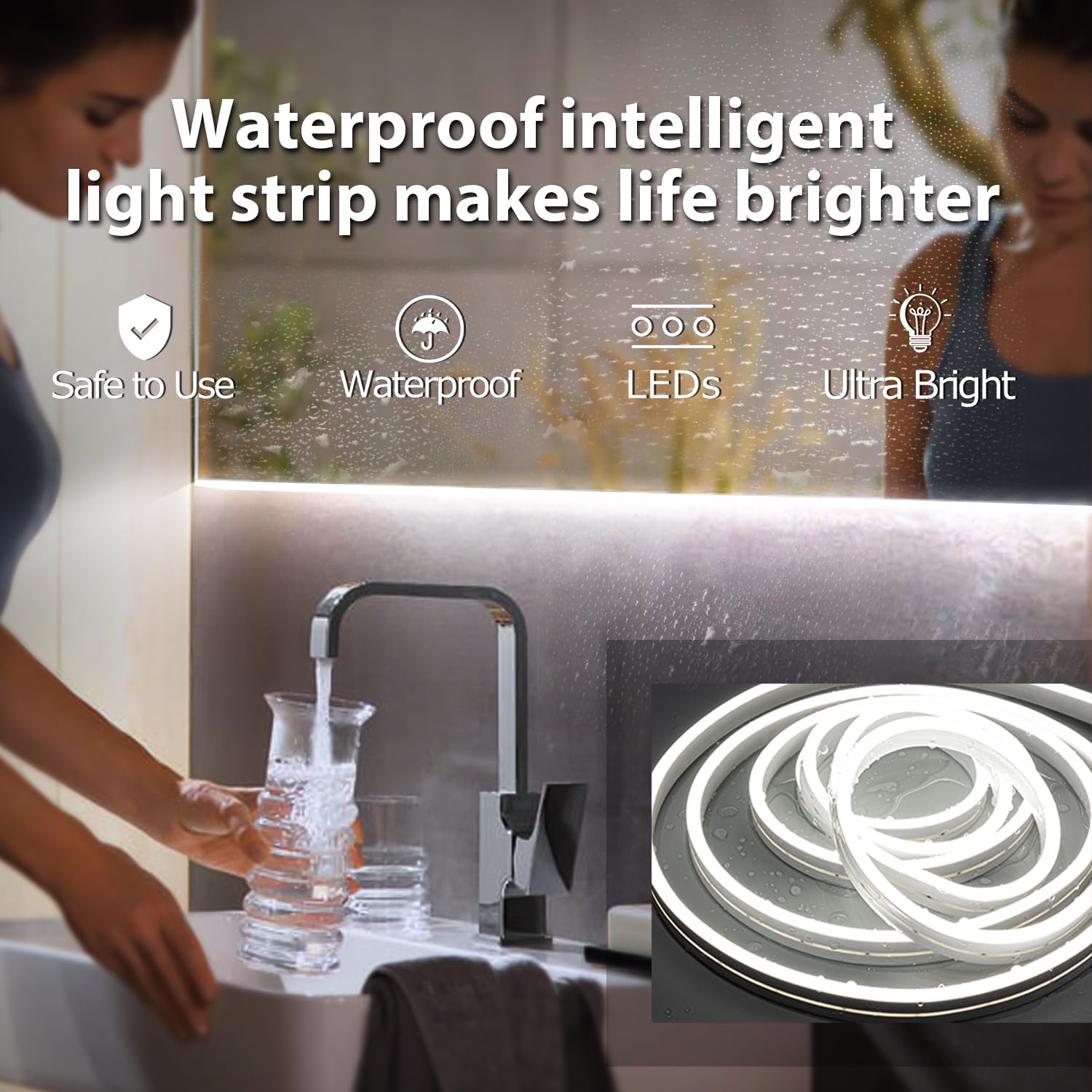 ollrieu Hollywood Style Vanity Mirror Lights, 10ft Dimmable LED Strip for Makeup Vanity & Bathroom, Ultra Bright White