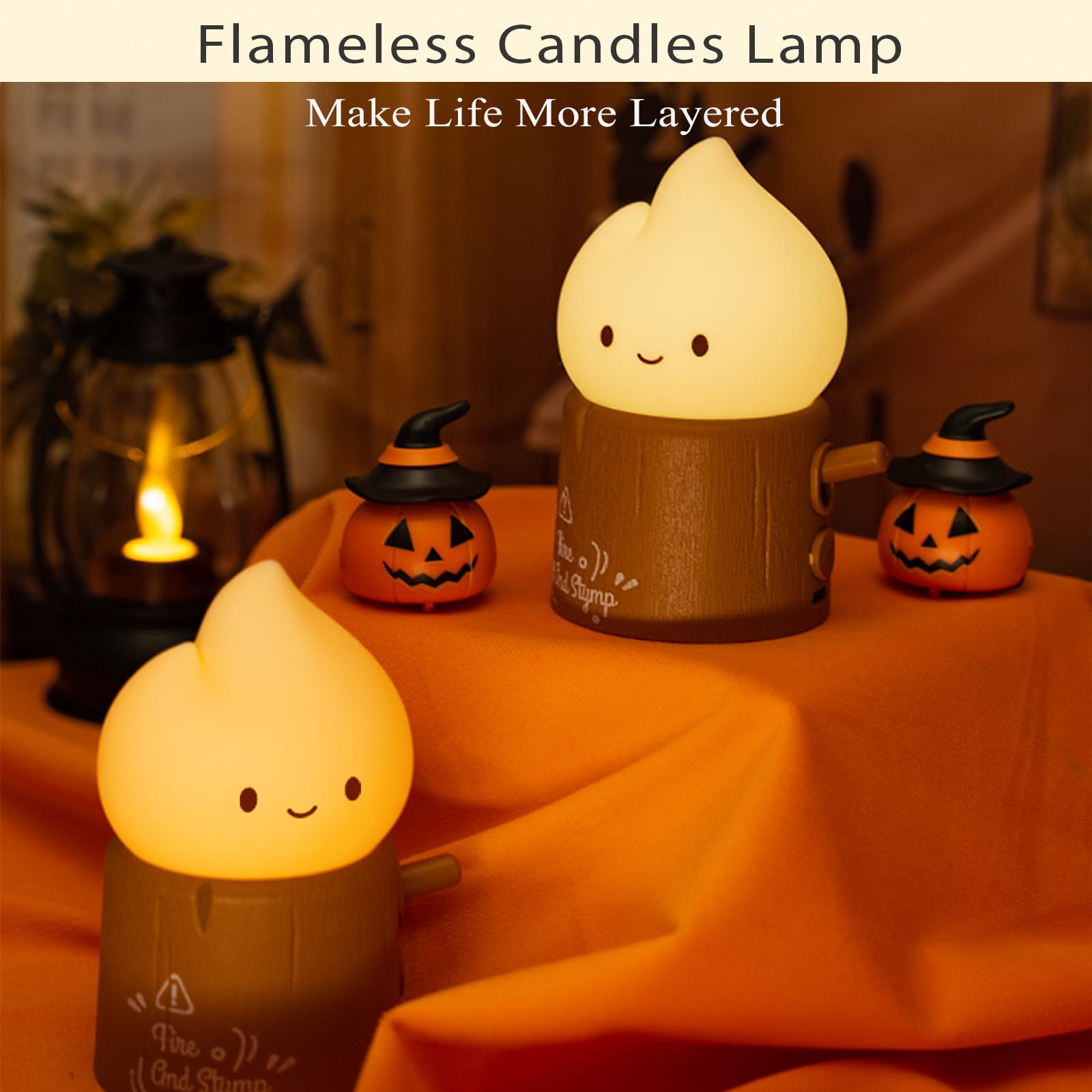 Deogos Ghost Campfire Night Light, Rechargeable & Dimmable, 2.8x3x4 inches, Tree-Candle, Model TreeGhost, Cute Kawaii Design