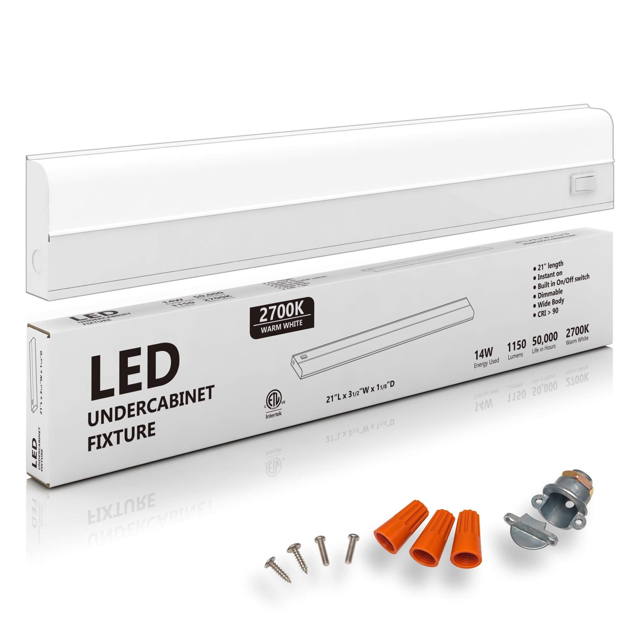 HARRRRD Hardwired LED Under Cabinet Task Lighting - 14 Watt, 21'', 2700K (Soft White), Wide Body, Long Lasting Metal Base with F