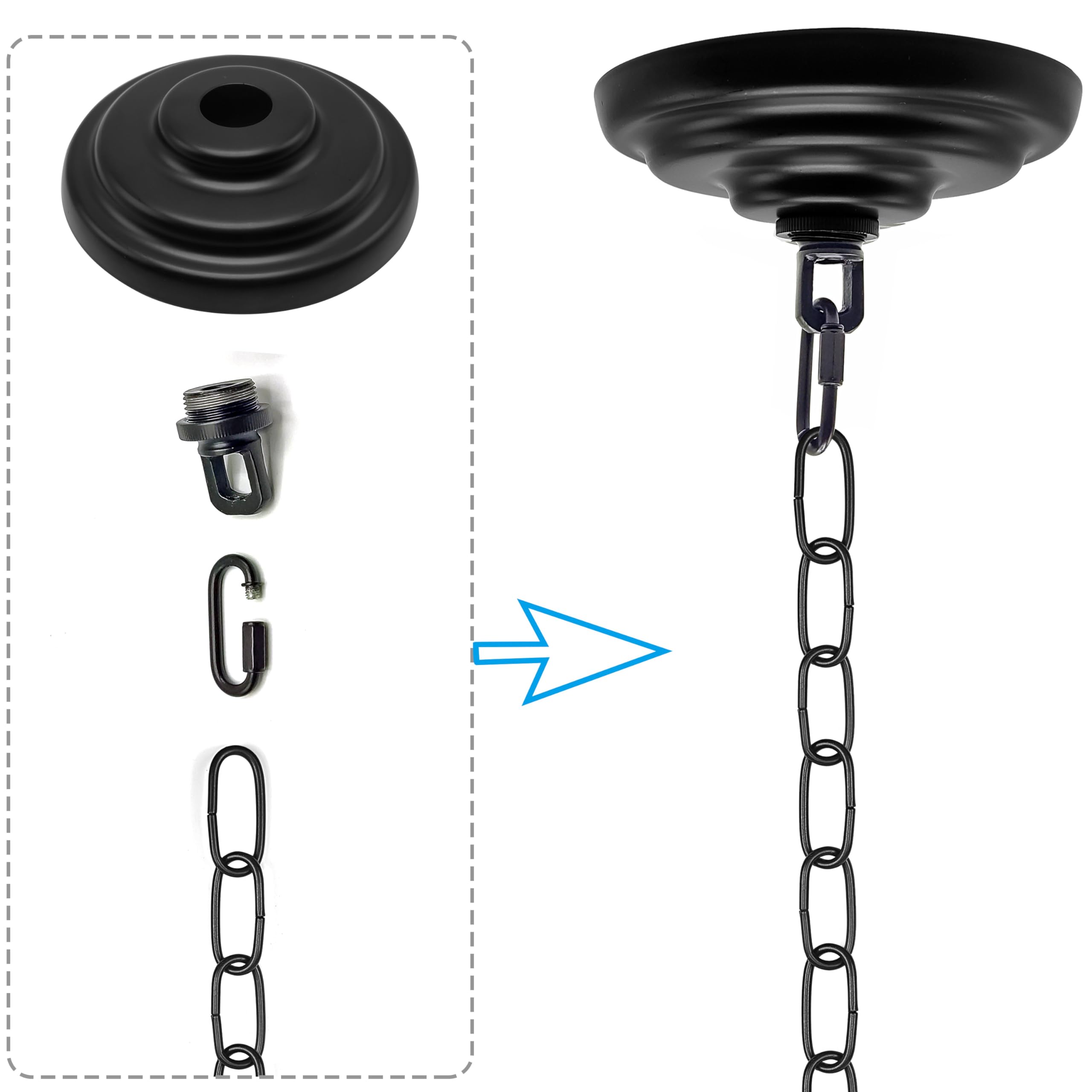 ECUDIS Heavy Duty Canopy Kit with 6ft Pendant Light Chain, Vintage Black, Max Weight 50lbs, Ideal for Chandeliers & Swag Fixtures