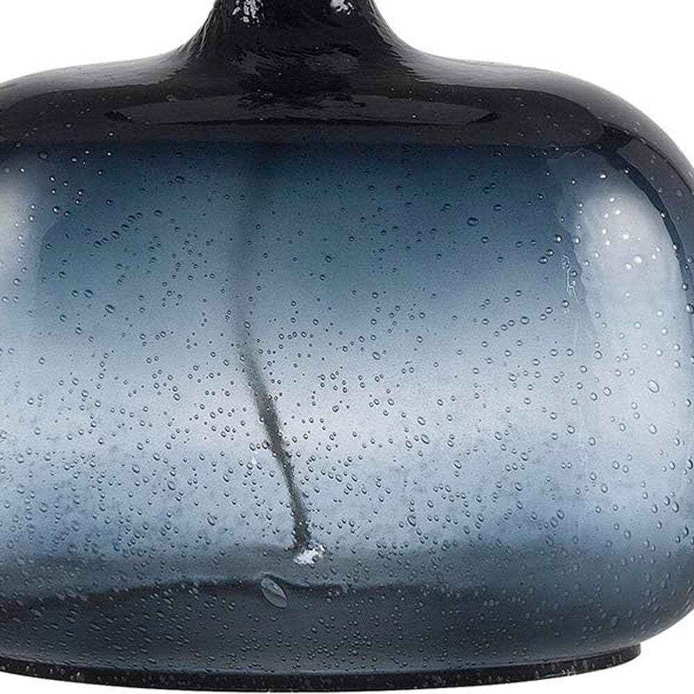 HomeRoots 24 in. Dark Blue Glass Table Lamp with White Shade, Model 524687
