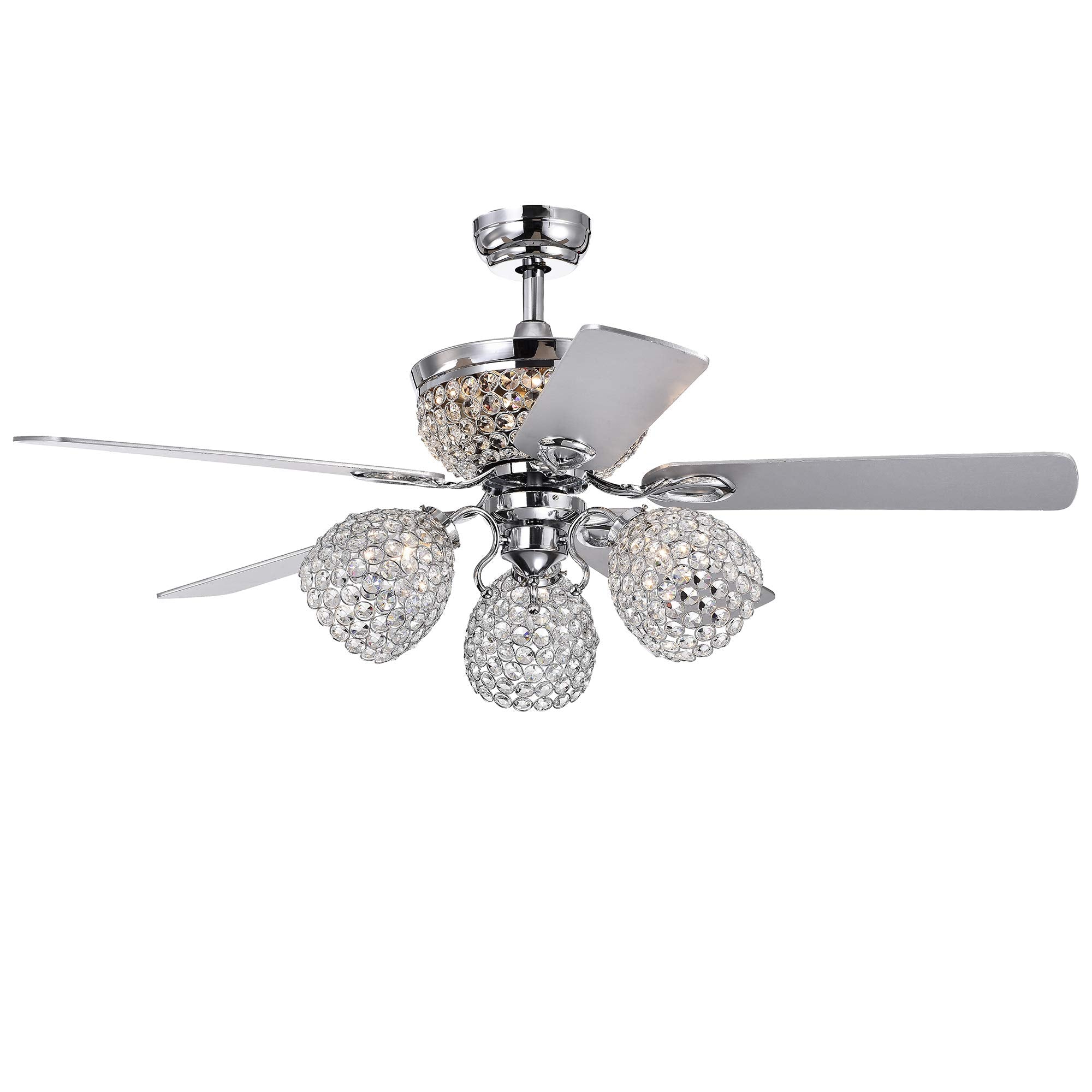 Warehouse of Tiffany Ceiling Fan, 52-Inch, 5 Light, Chrome, Model CFL-8415REMO/CH, Includes Remote & Color Options