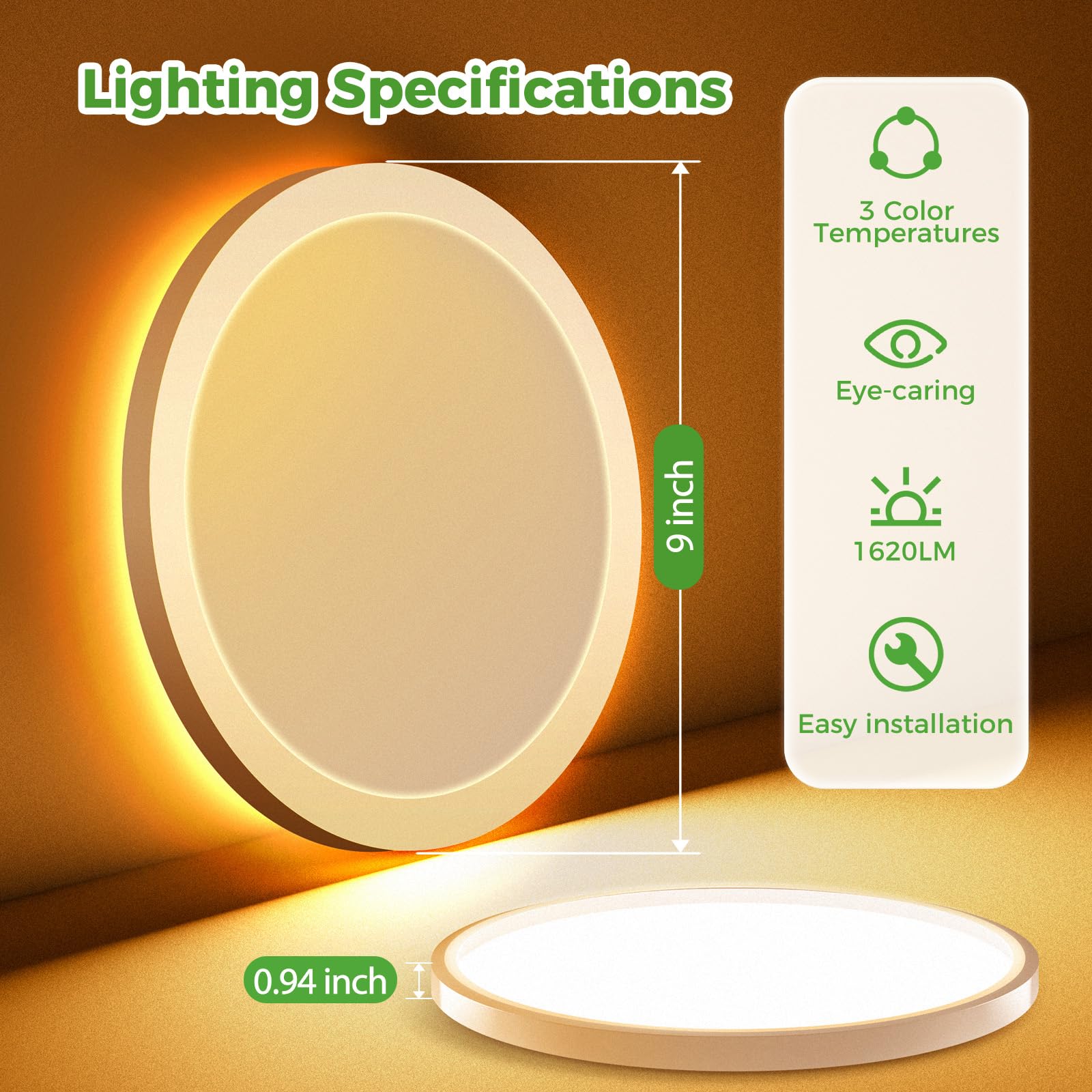 Zemty 9 Inch Led Ceiling Light With Night Light 1800K, 2 Pack 3000K/4000K/6500K Selectable Ceiling Light Fixtures, Low Profile C