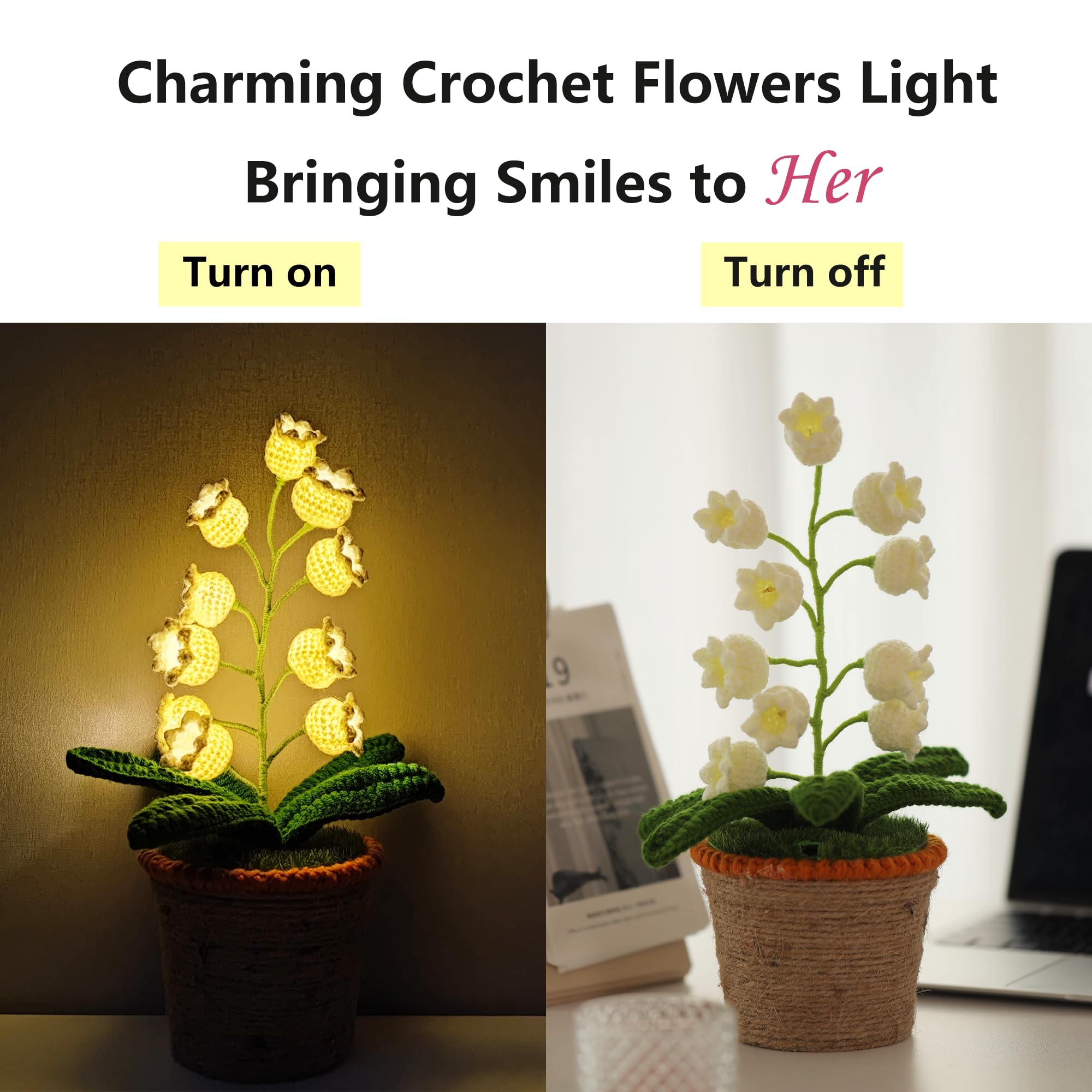 ANZRLE Crochet Artificial Flowers Lamp - Warm Cordless Night Light, Home Decor Gift for Women, Christmas, Valentine's, Mother's Day