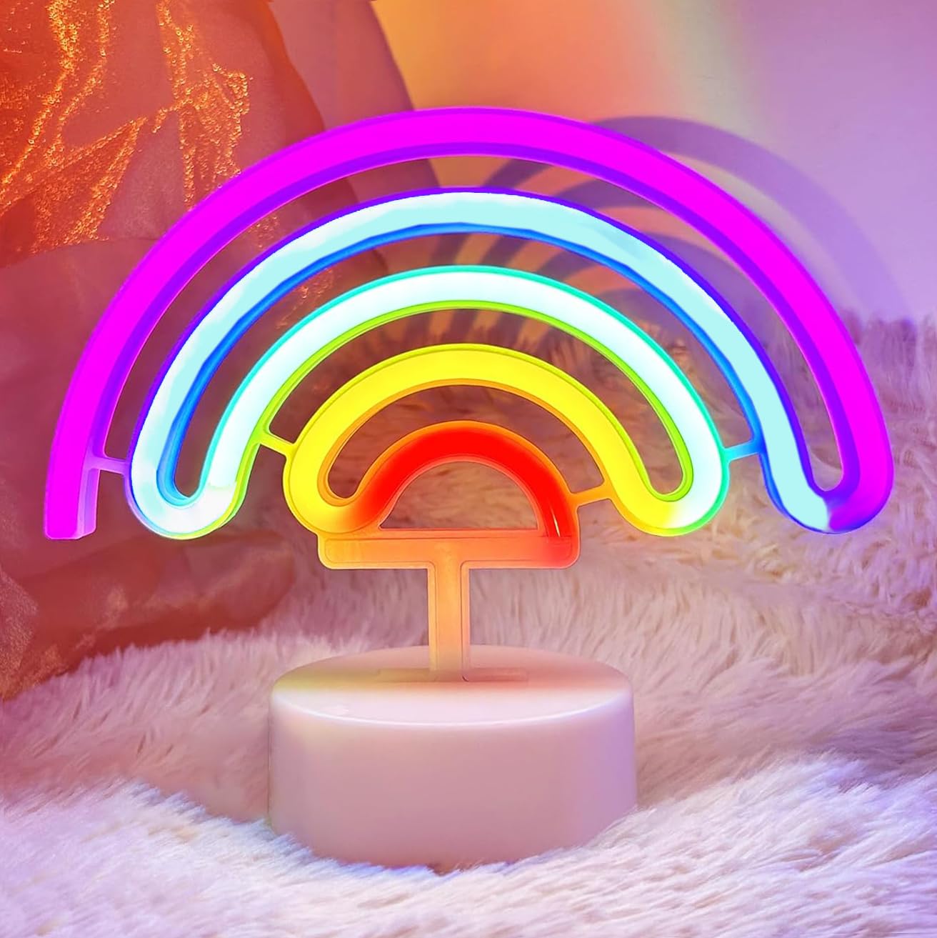 VIFULIN Rainbow Neon Light Sign - USB/Battery Operated, Small to Medium, RGB Glass Decor for Kids Bedroom and Classroom