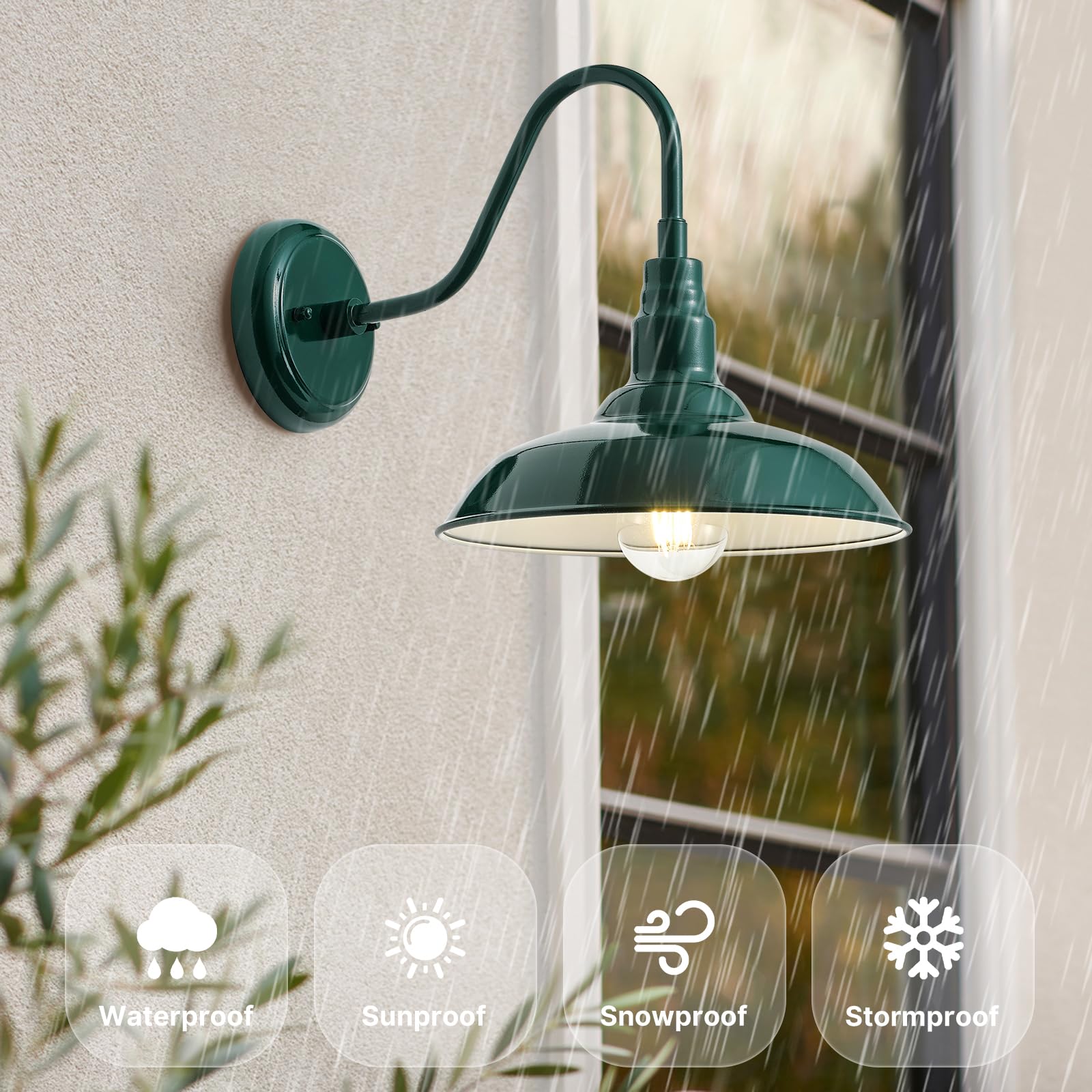 GOALPLUS 10" Dome Gooseneck Barn Light Fixture - Green Metal Outdoor Sconce for Porch, Yard, Garage, Model LM2201-GR
