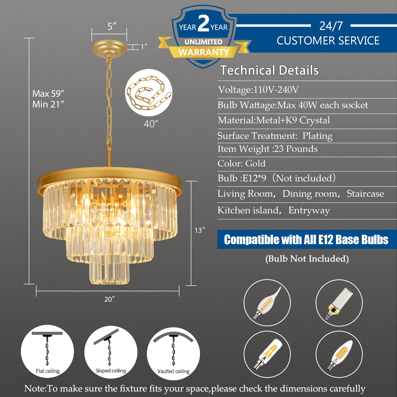 Weesalife Crystal Chandeliers For Dining Room Lights Fixtures  9 Lights Gold Modern Chandeliers For Bedroom  3-Tier Round Crystal Lighting Fixtures For Living Room Entryway Kitchen Island D20 Inch