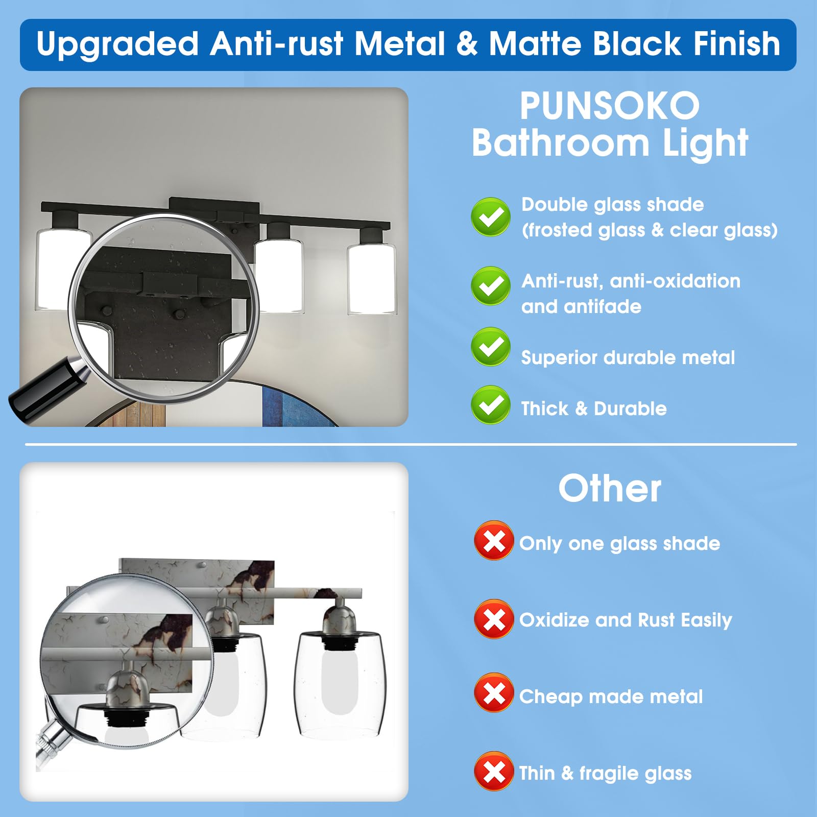 Black Bathroom Light Fixtures Over Mirror, 4 Lights Matte Black Vanity Lights, Modern Black Bathroom Vanity Lights With White Glass And Clear Glass Shades, Bath Wall Sconces Lighting For Living Room