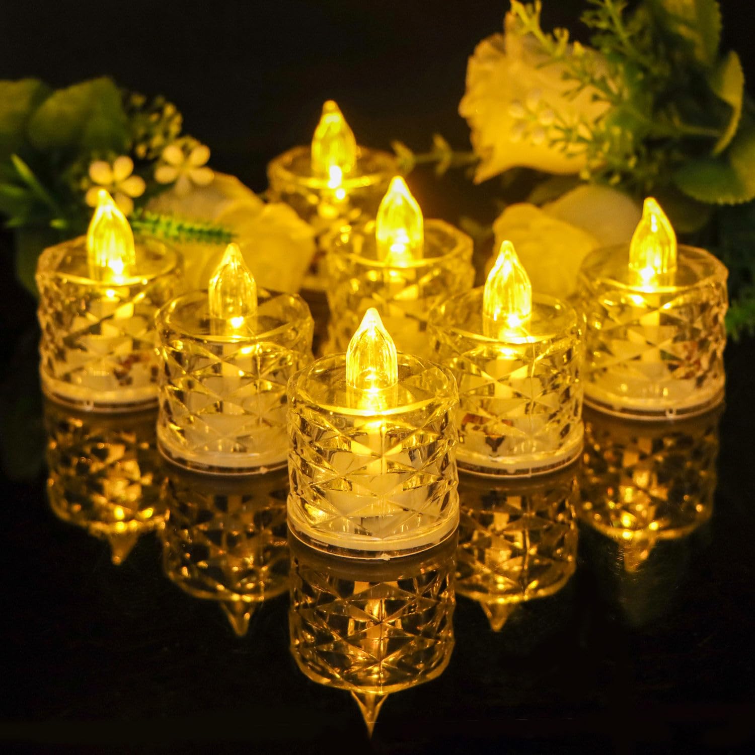 One94Store Crystal LED Tea Light Flicking Candle 6 Pieces Decorative Smokeless Flameless Acrylic Candles Lights for Home Decorat