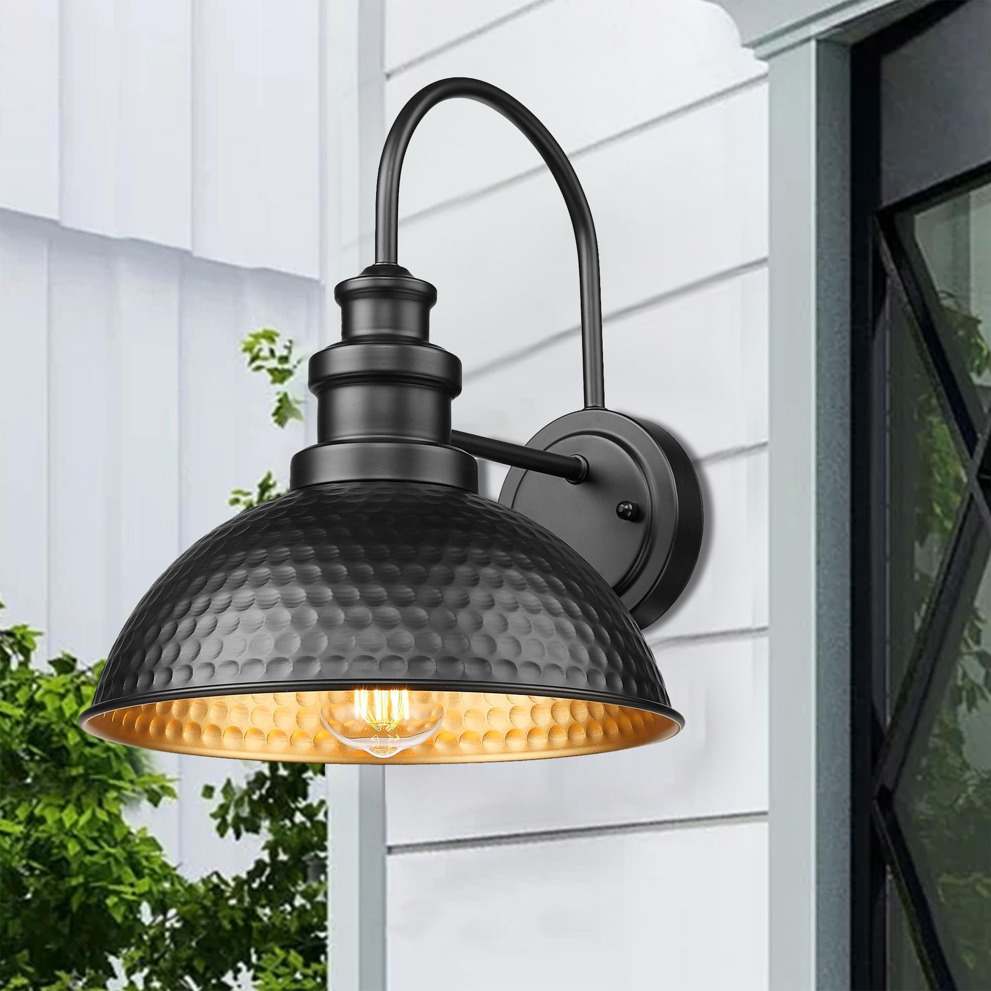 Casia Outdoor Barn Lights, Rustic Wall Sconce, 2 Pack, Black, Gooseneck Design, Model ZYW-003-CA