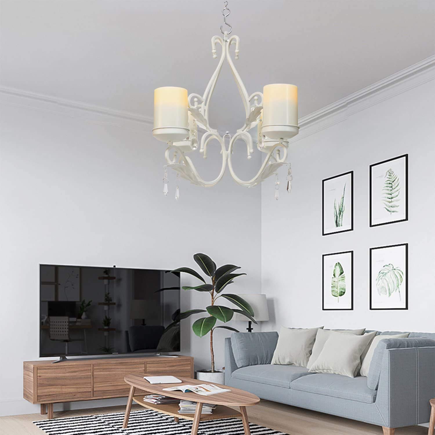 simpdecor Flameless Candles Chandelier 4-Light Waterproof Wall Sconces with Remote Control - White, Model 006