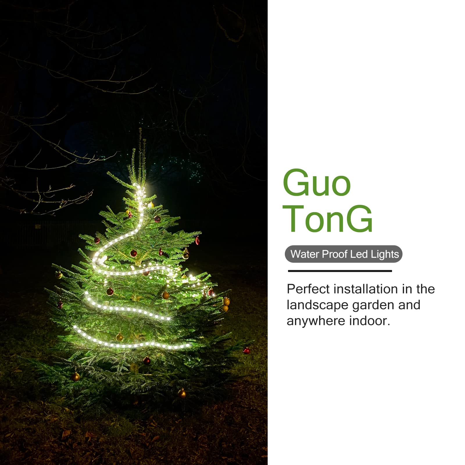 GUOTONG LED Rope Lights, Daylight White 110V 6000K, Indoor or Outdoor, 20ft, Perfect for Deck, Garden, Patio, Landscape Lighting