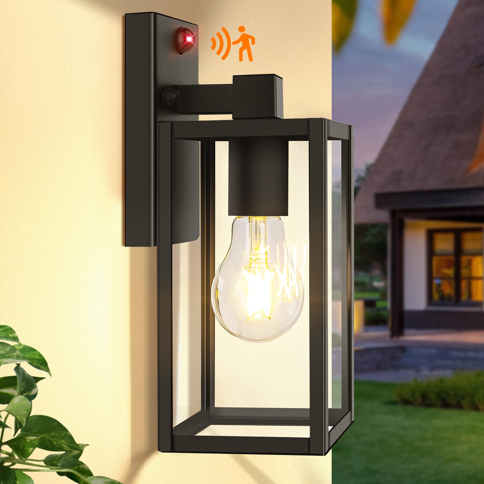 Upgraded Motion Sensor Outdoor Wall Light, Dusk to Dawn Porch Light Outdoor Wall Sconce Lantern, 3 Lighting Modes Exterior Light