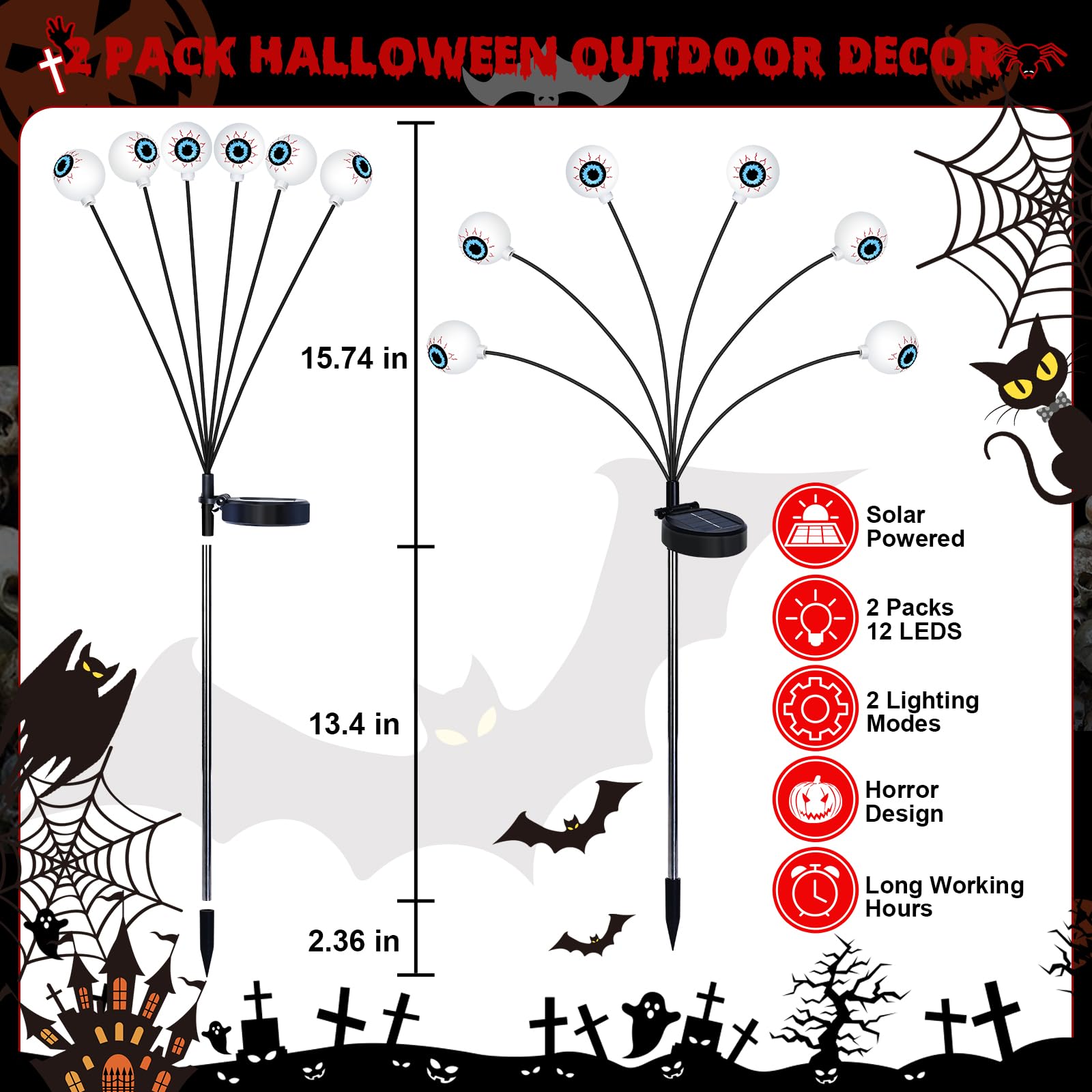 Springflower Halloween Decorations Outdoor, 2 Pack Scary Eyeball Lights For Outdoor Yard,Lawn,Garden,Pathway,Party Decor,12 Led