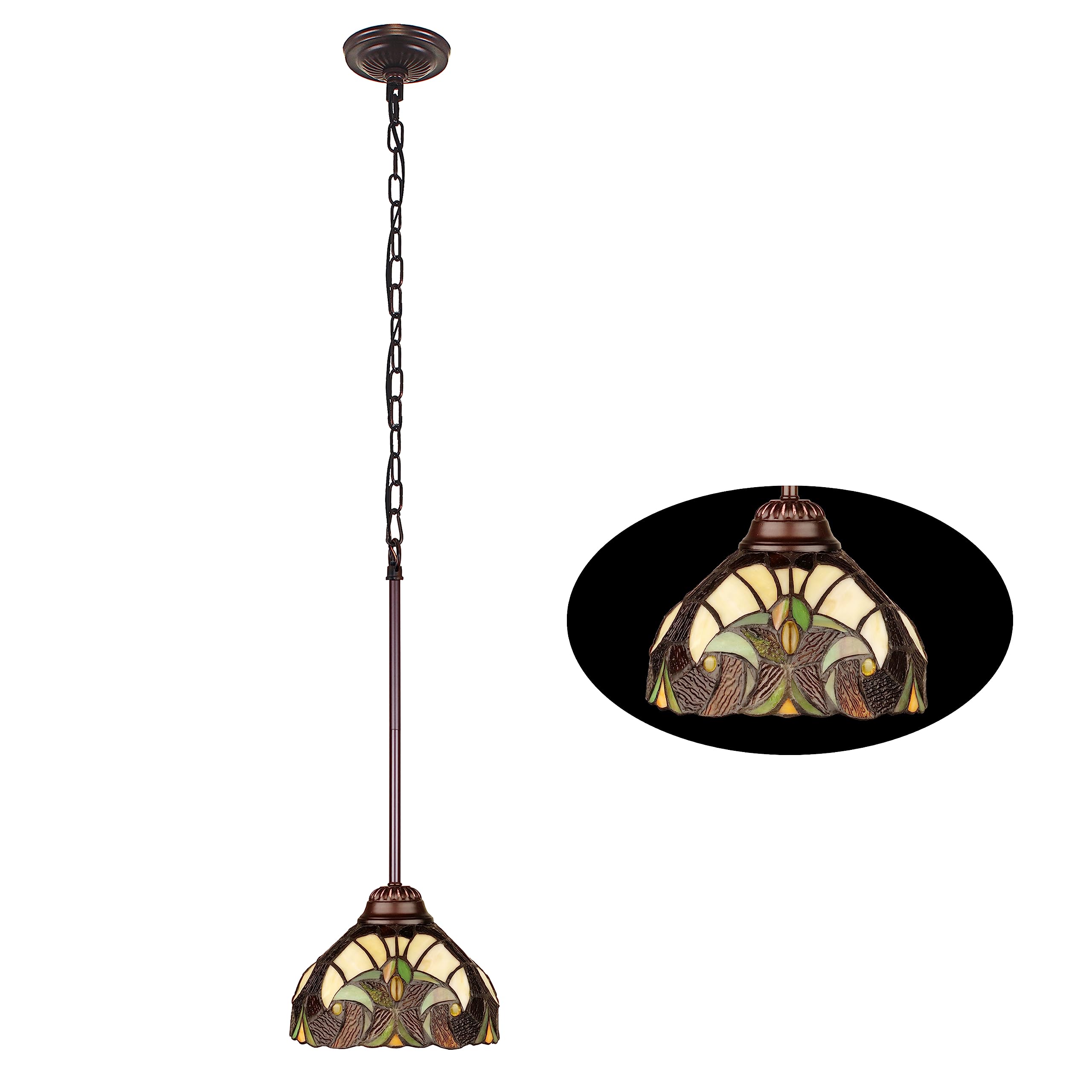 Chloe Lighting Liaison Victorian-Style Mini Pendant, 1-Light, 8" Stained Glass Shade, Model CH18780VI08-DP1