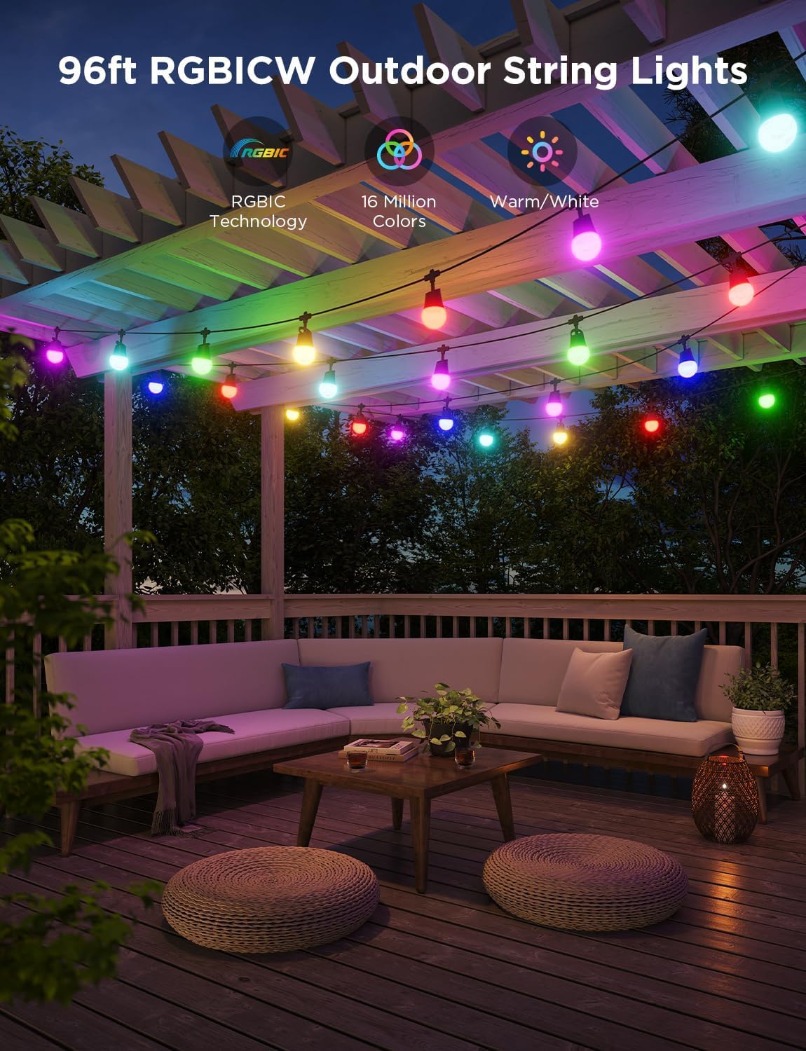 Govee Permanent Outdoor Lights 2 100Ft, 4.9  6.6Ft Curtain Lights, 96Ft String Lights, Work With Alexa, Google Assistant, Ip65 W
