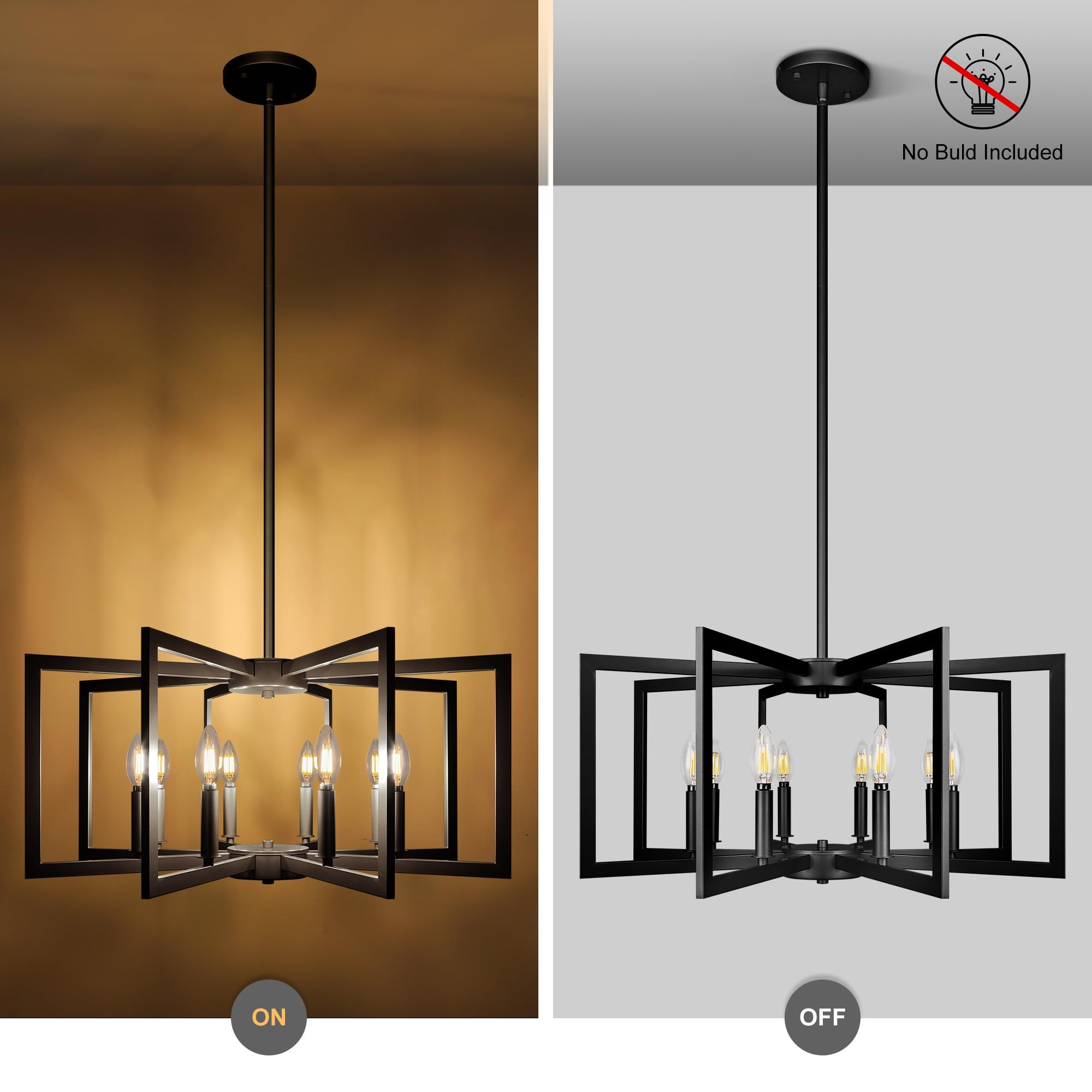 Klgxnrd 8-Light Modern Farmhouse Black Geometric Chandelier, Adjustable Height Dining Room Light Fixtures Over Table, Large Indu