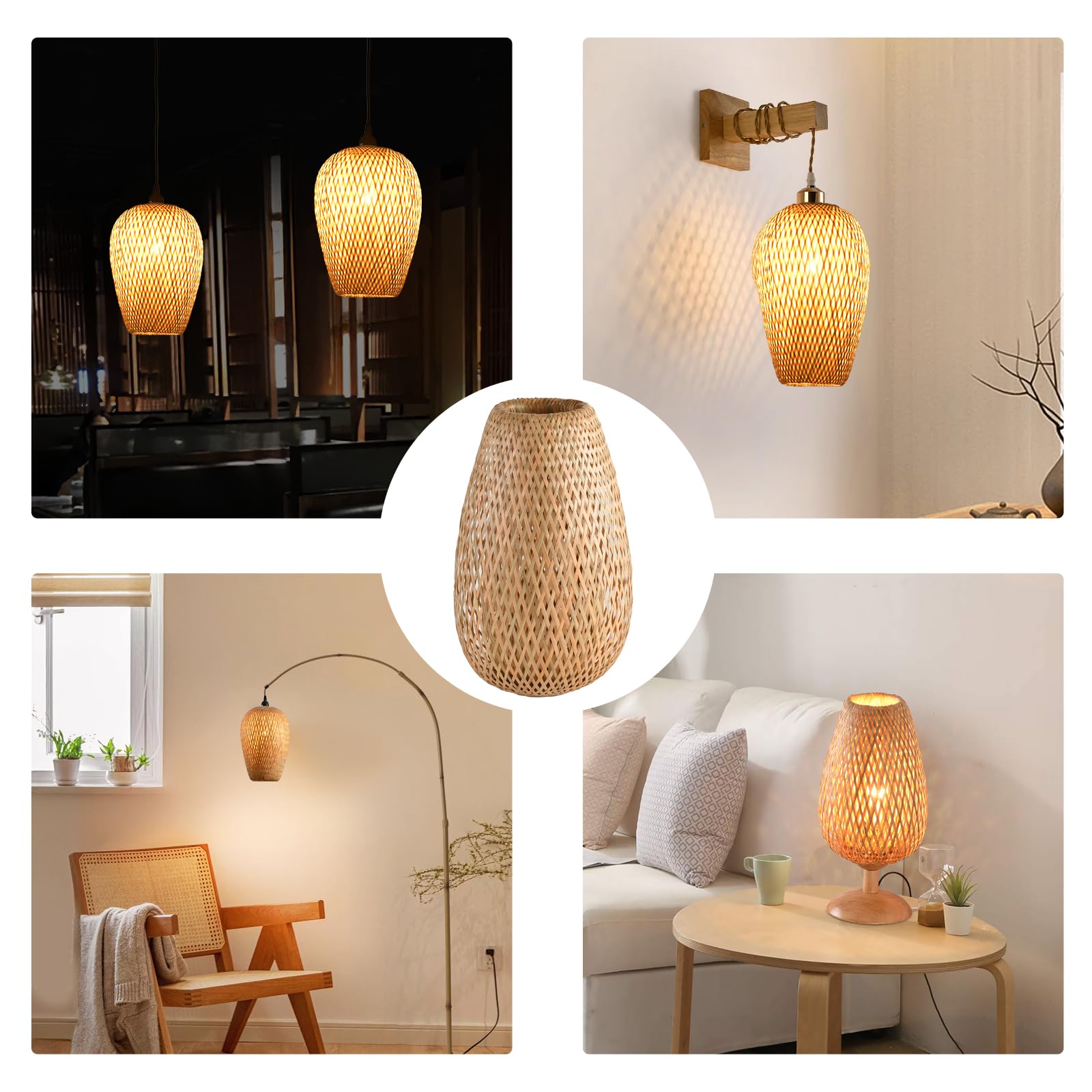 Teru Ji Kaikang Bamboo Lamp Shade, 2-Pack Hand-Woven Bamboo Rattan Hanging Light Shade,D 9.05'' Rattan Table Lamp Shade For Floo