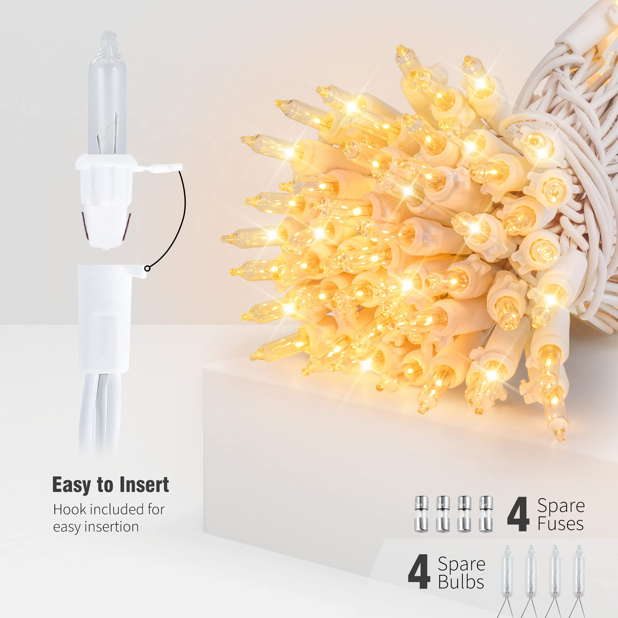 Hopolon Clear Mini String Lights Set, 50 Count, 13 Feet, Warm White, Incandescent Bulb, Indoor Decoration
