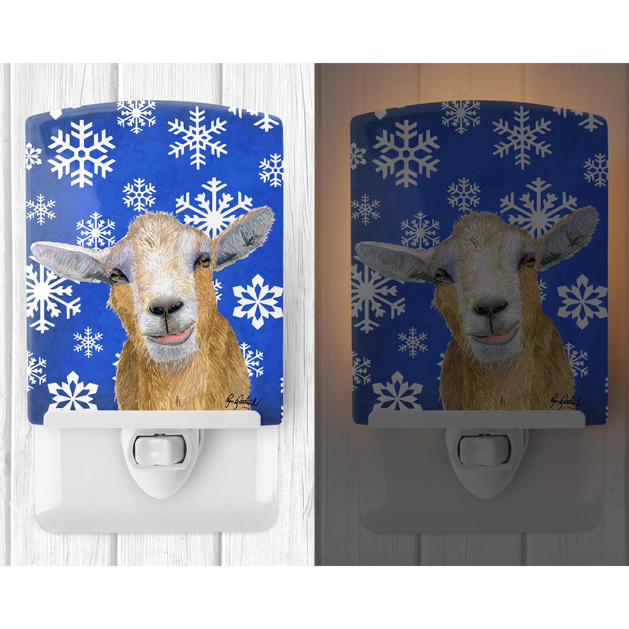 Carolines Treasures Ceramic Night Light, Goat Winter Snowflakes, UL-Certified, 6x4x3 inches, Multicolor, Model RDR3023CNL